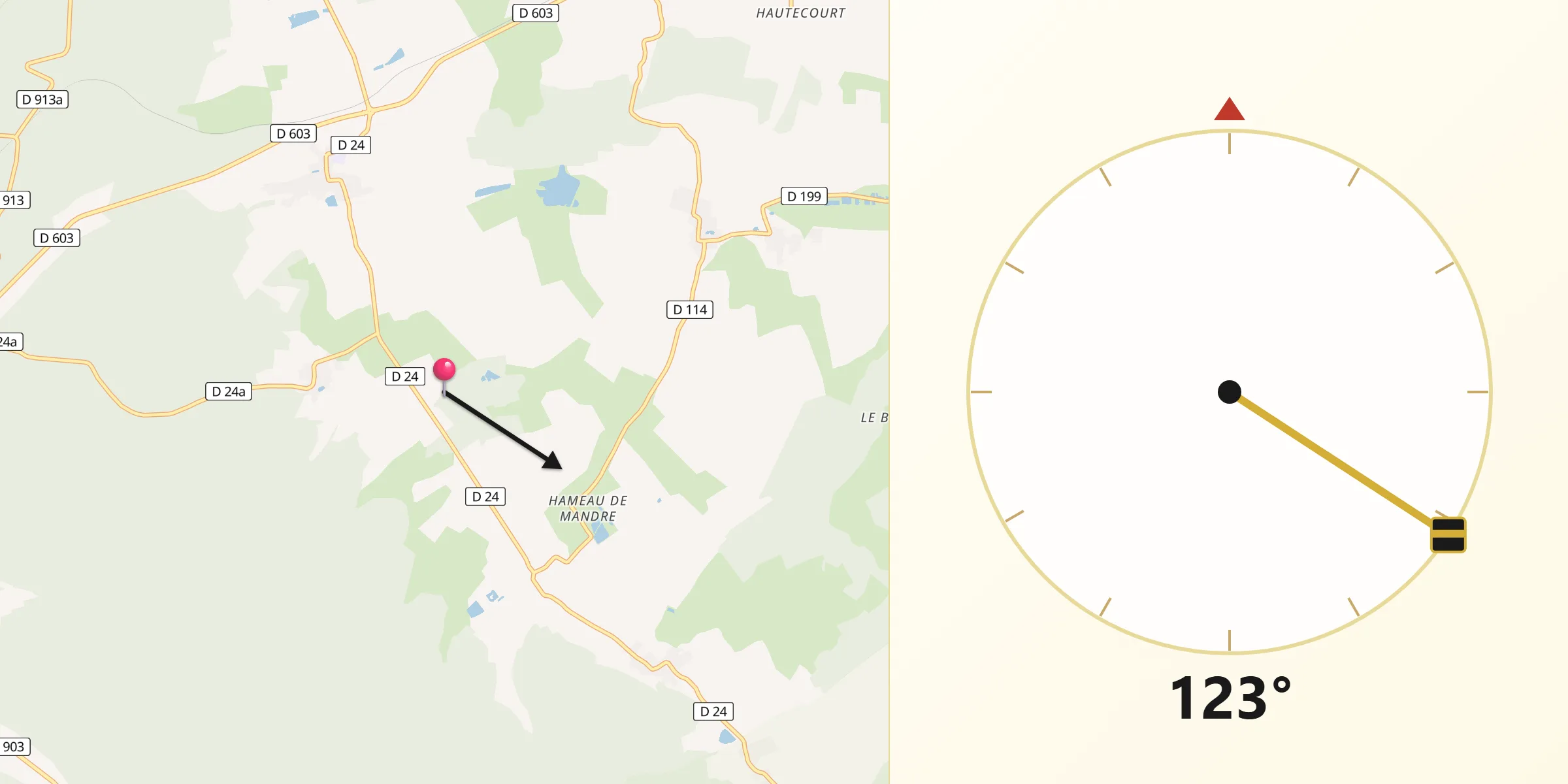 Direction vers la Qibla depuis Blanzée