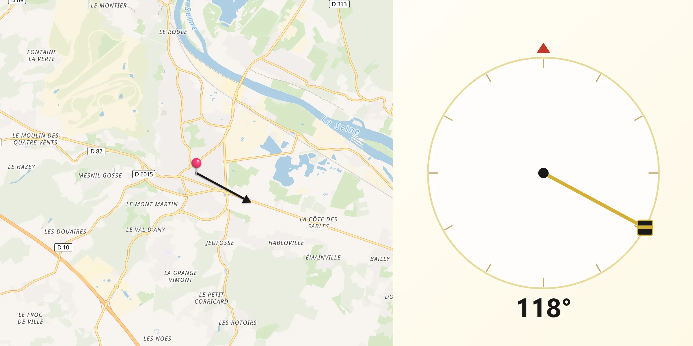 Direction vers la Qibla depuis Gaillon