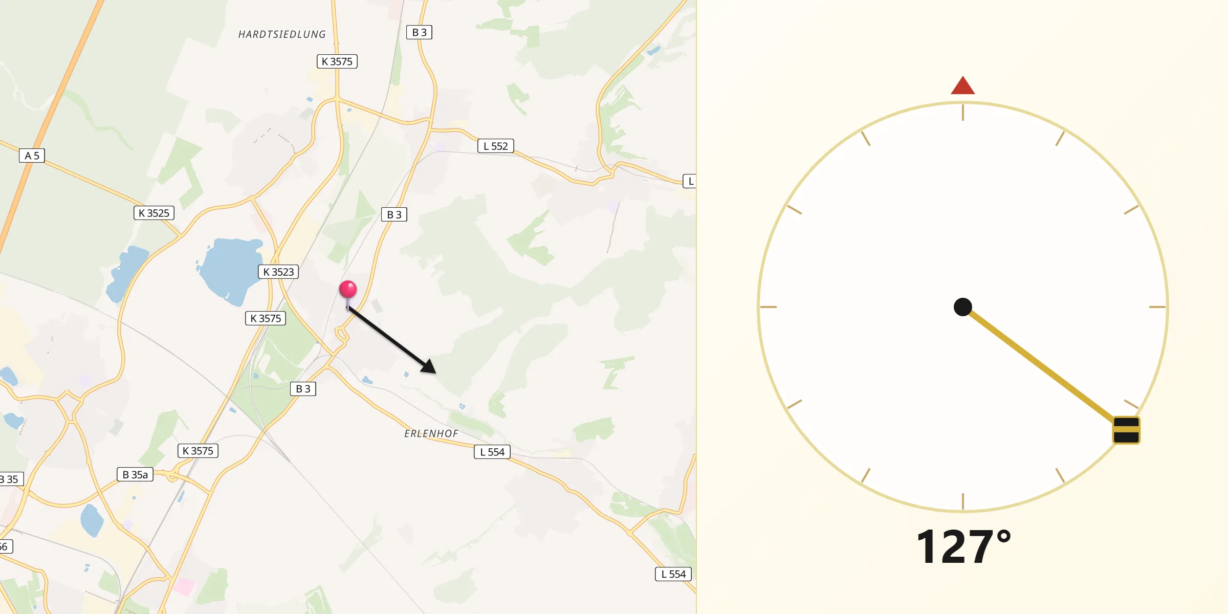 Qibla-Richtung von Ubstadt-Weiher