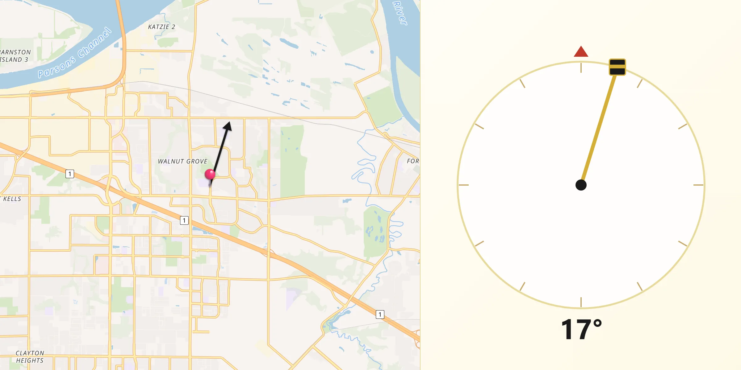 Qibla Direction from Walnut Grove