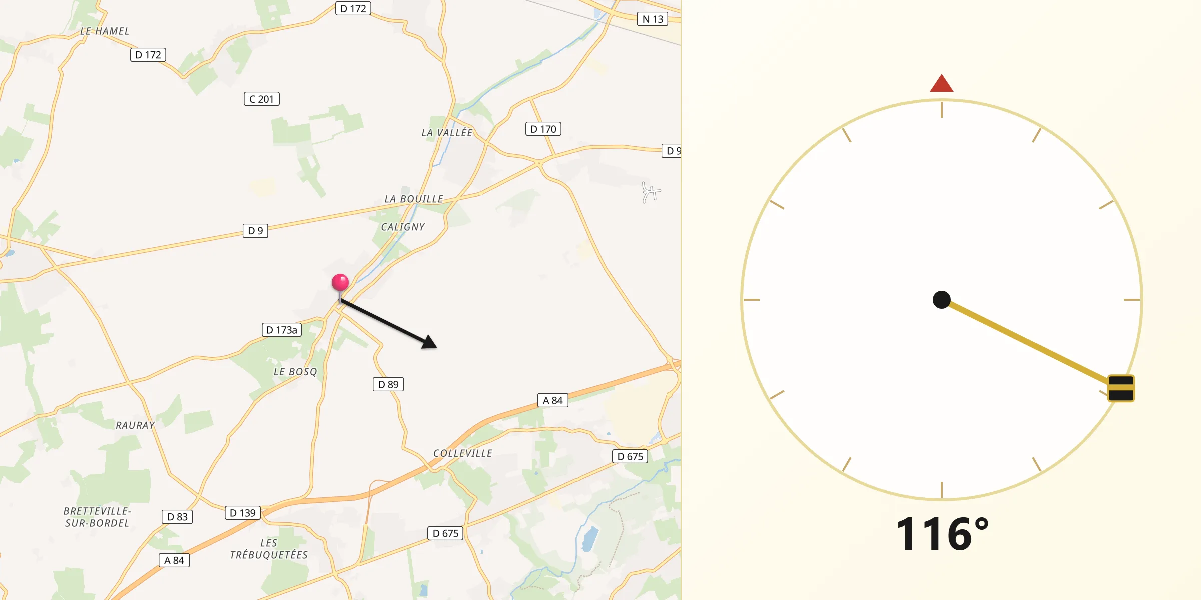 Direction vers la Qibla depuis Cheux