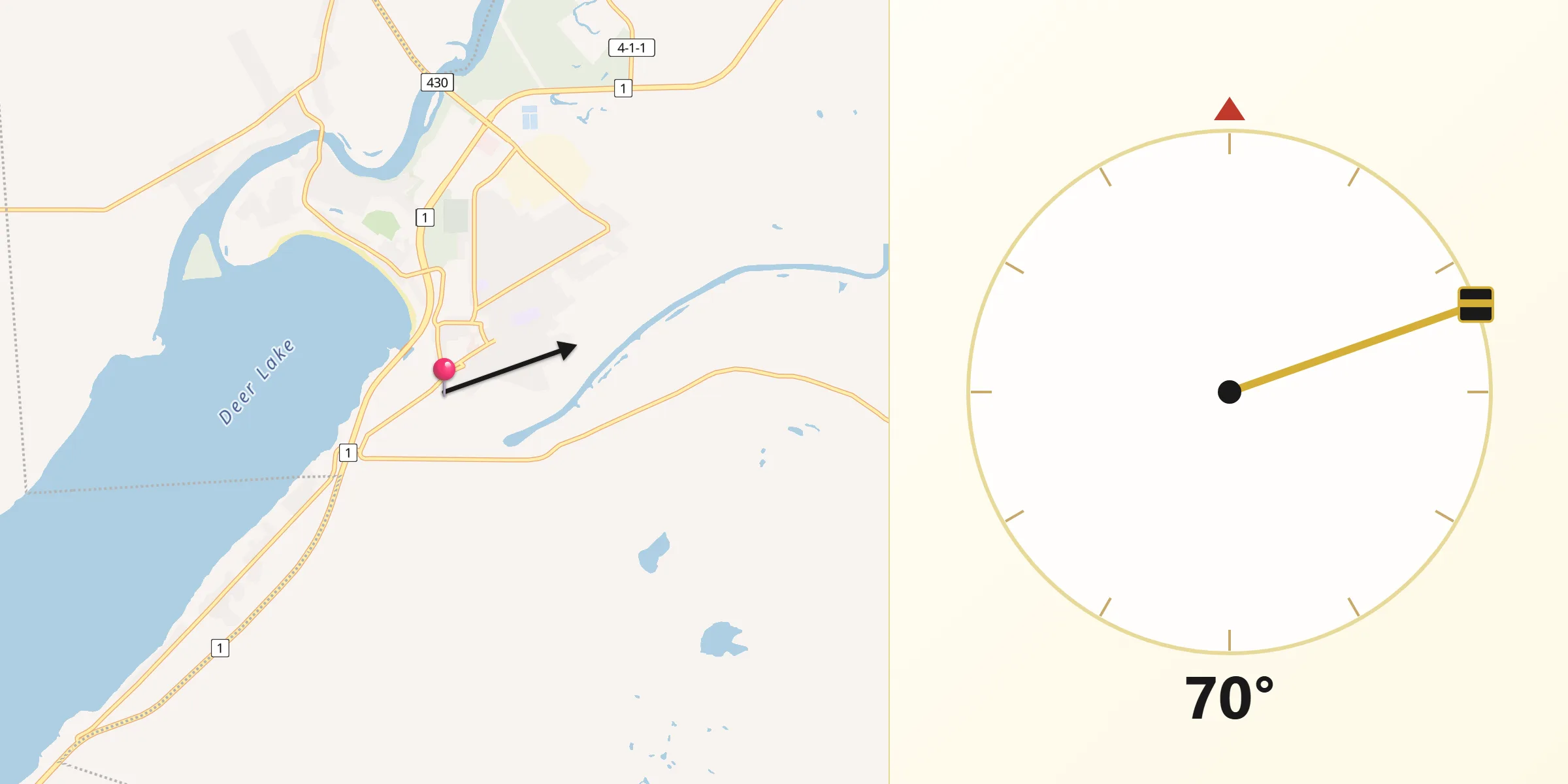 Qibla Direction from Deer Lake