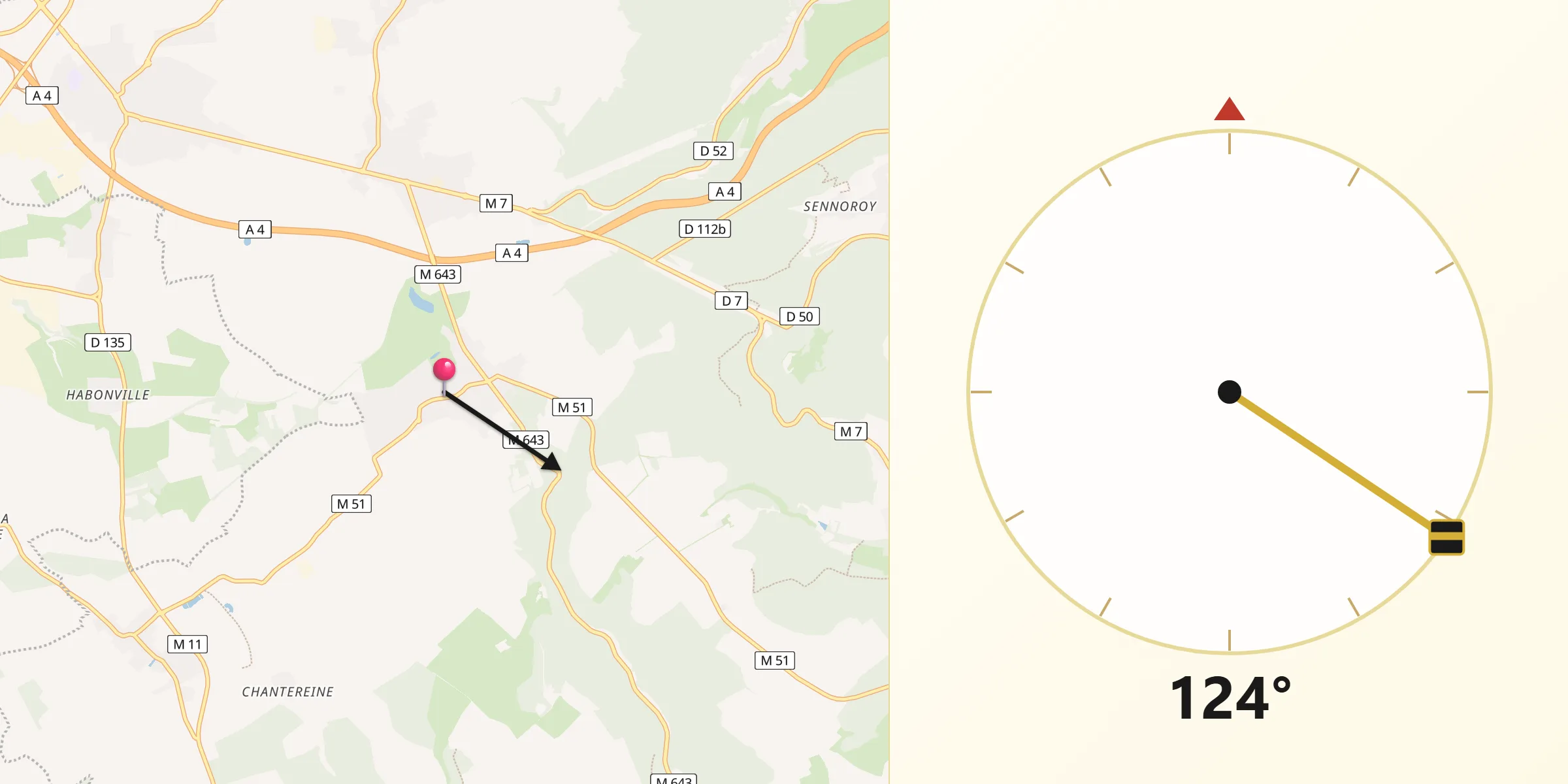 Direction vers la Qibla depuis Amanvillers