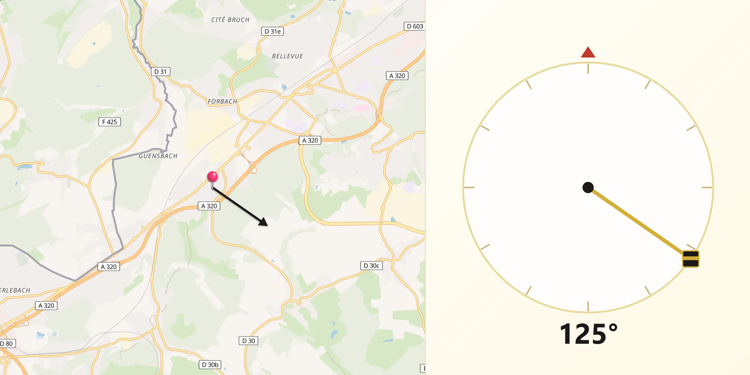 Direction vers la Qibla depuis Morsbach