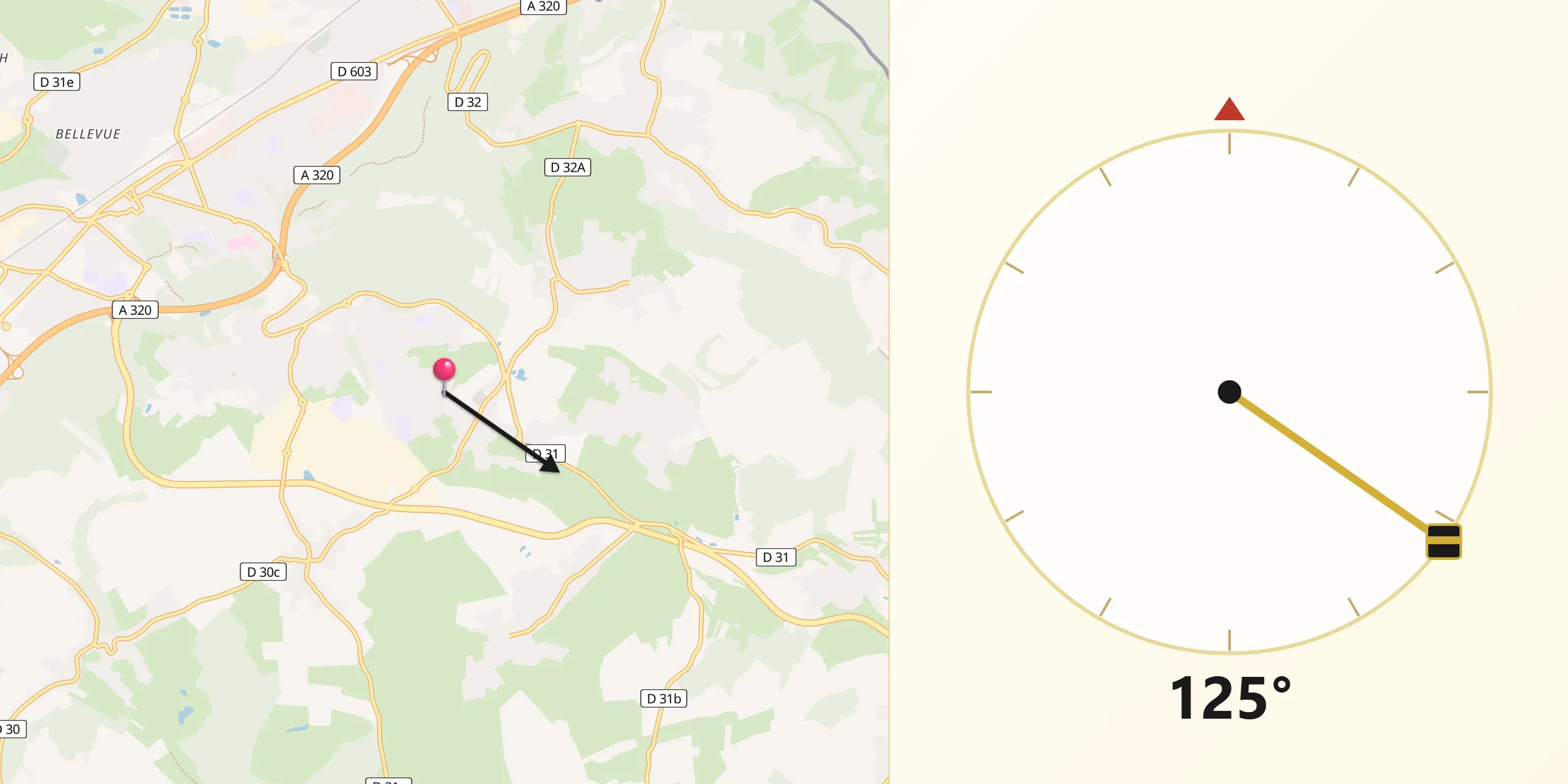 Direction vers la Qibla depuis Behren-lès-Forbach