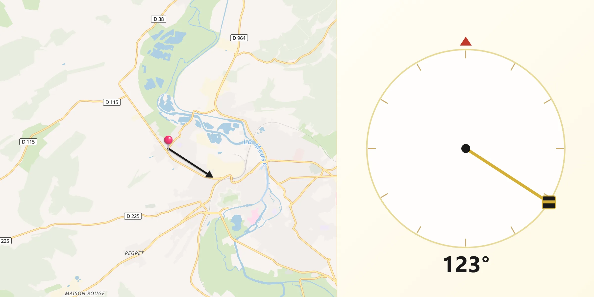 Direction vers la Qibla depuis Thierville-sur-Meuse