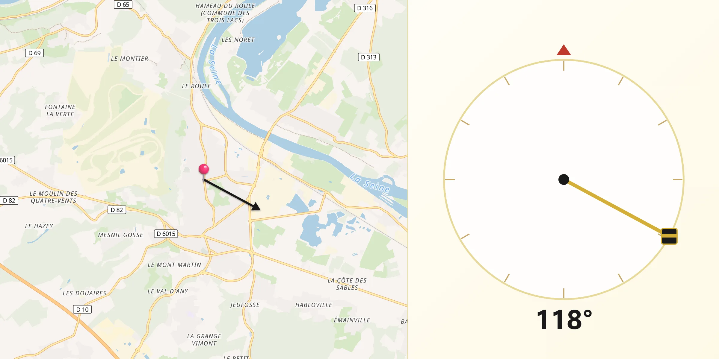 Direction vers la Qibla depuis Aubevoye