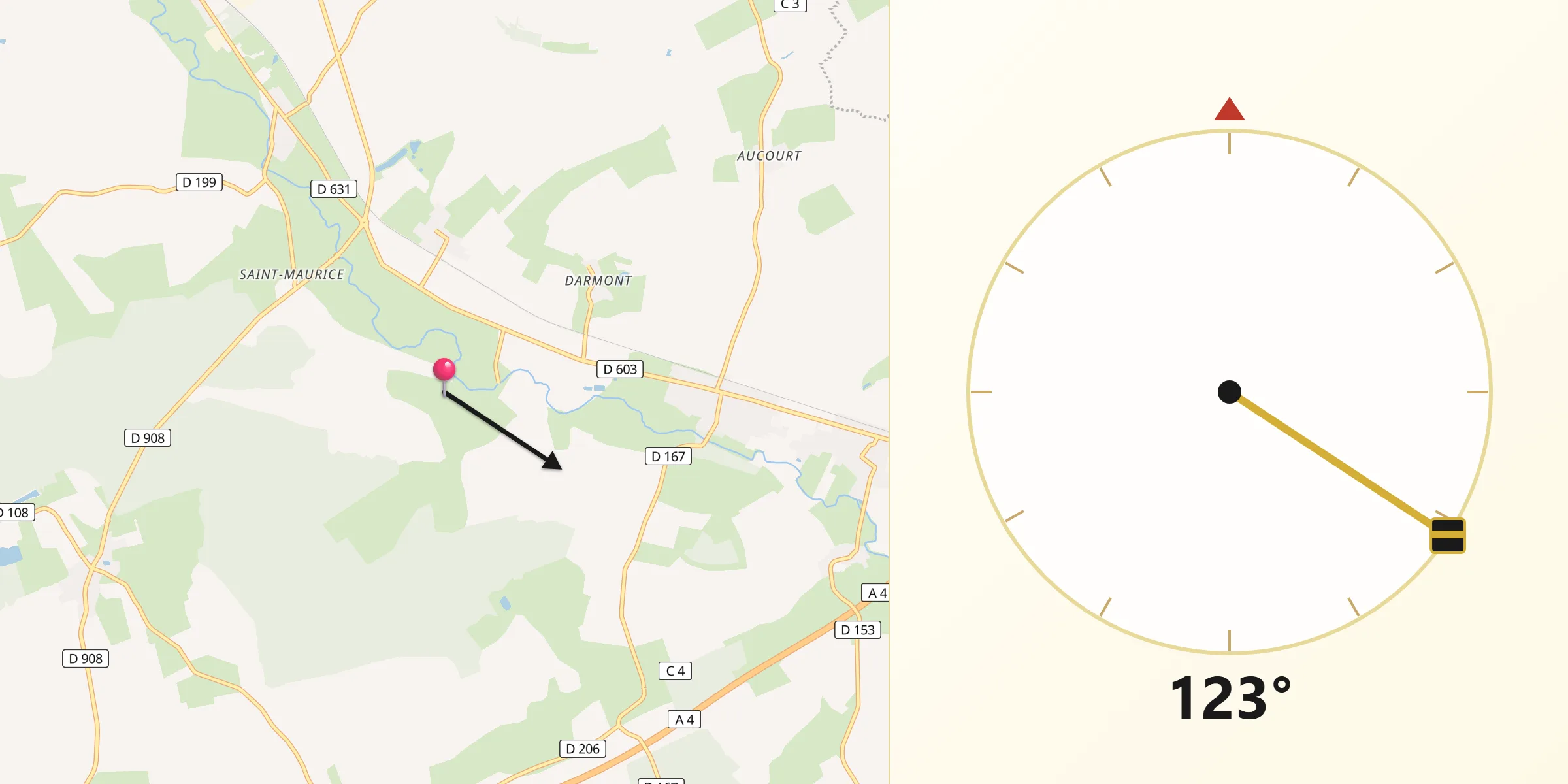 Direction vers la Qibla depuis Buzy-Darmont