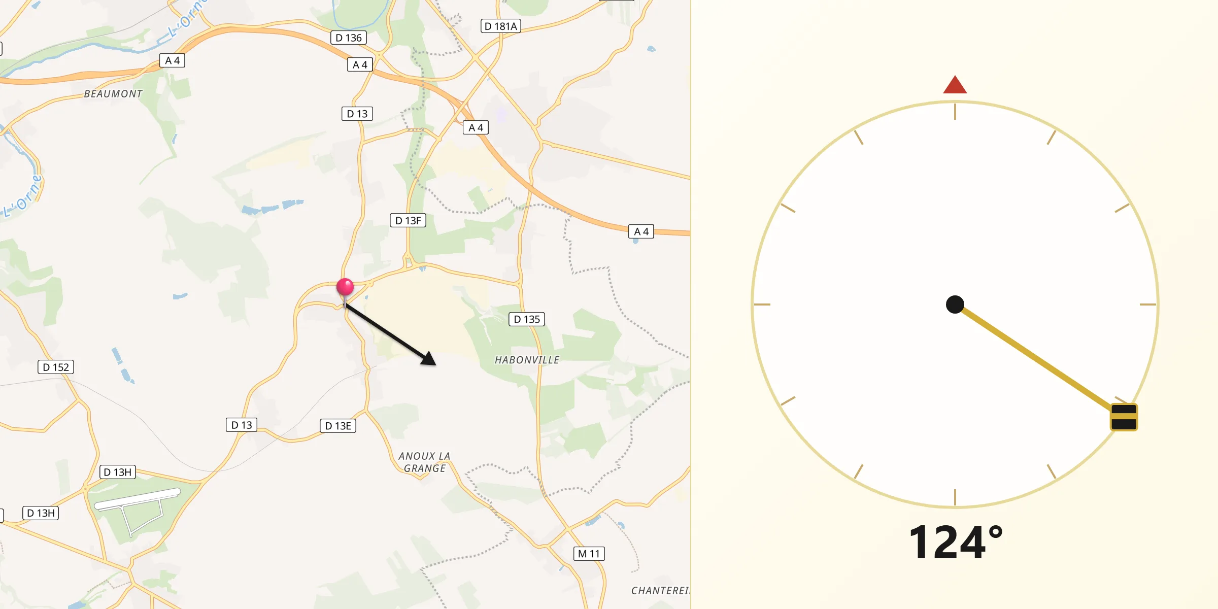 Direction vers la Qibla depuis Batilly