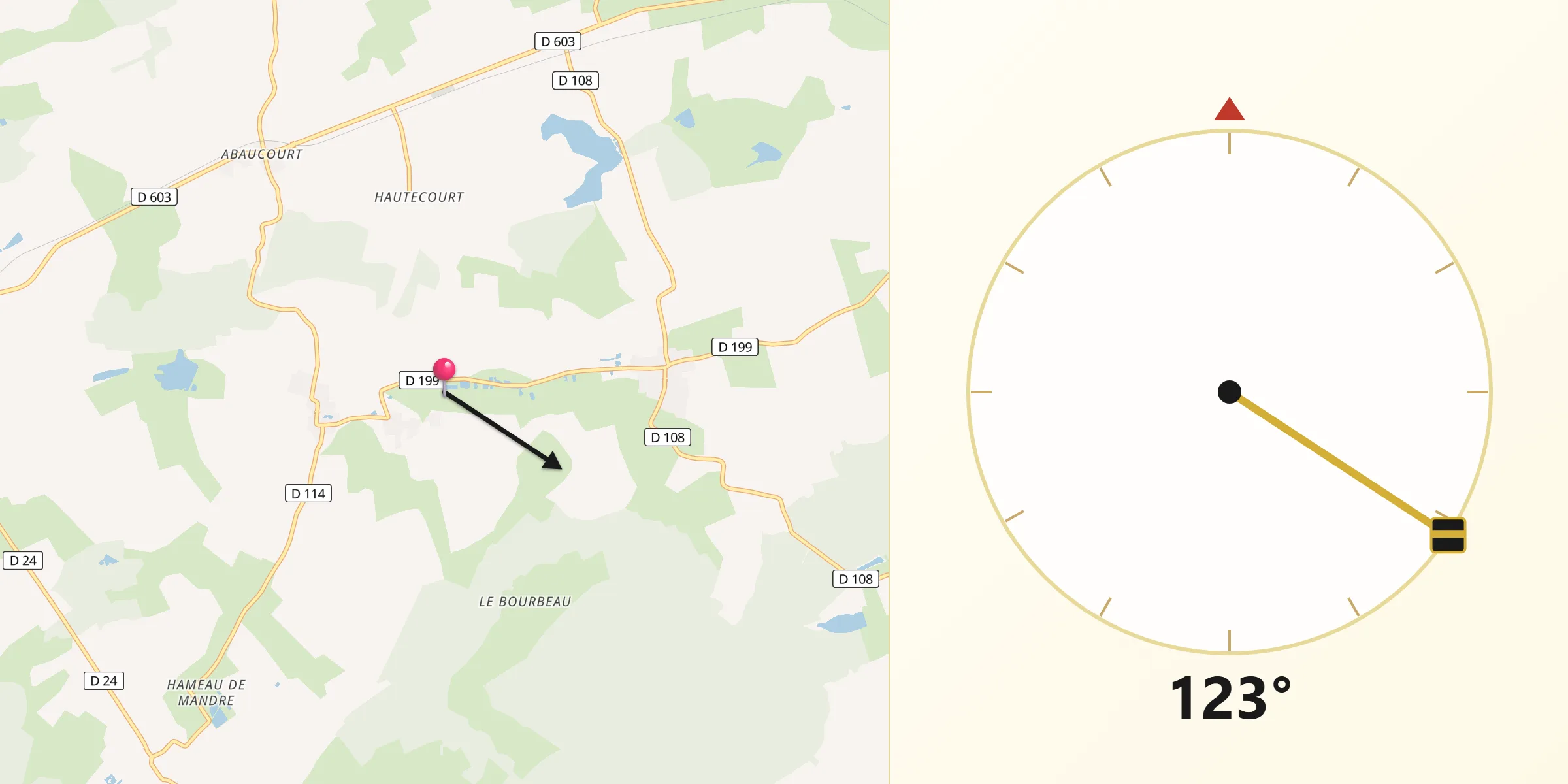 Direction vers la Qibla depuis Herméville-en-Woëvre