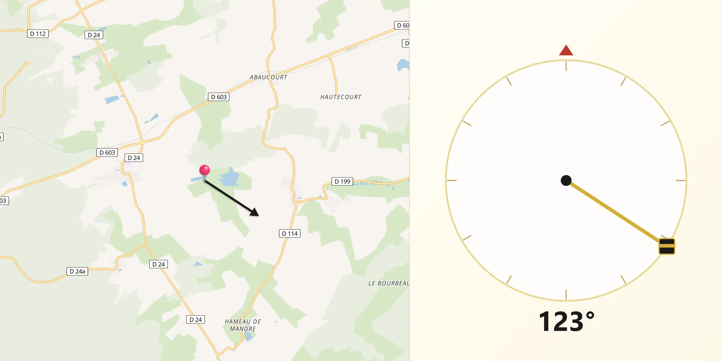 Direction vers la Qibla depuis Moranville