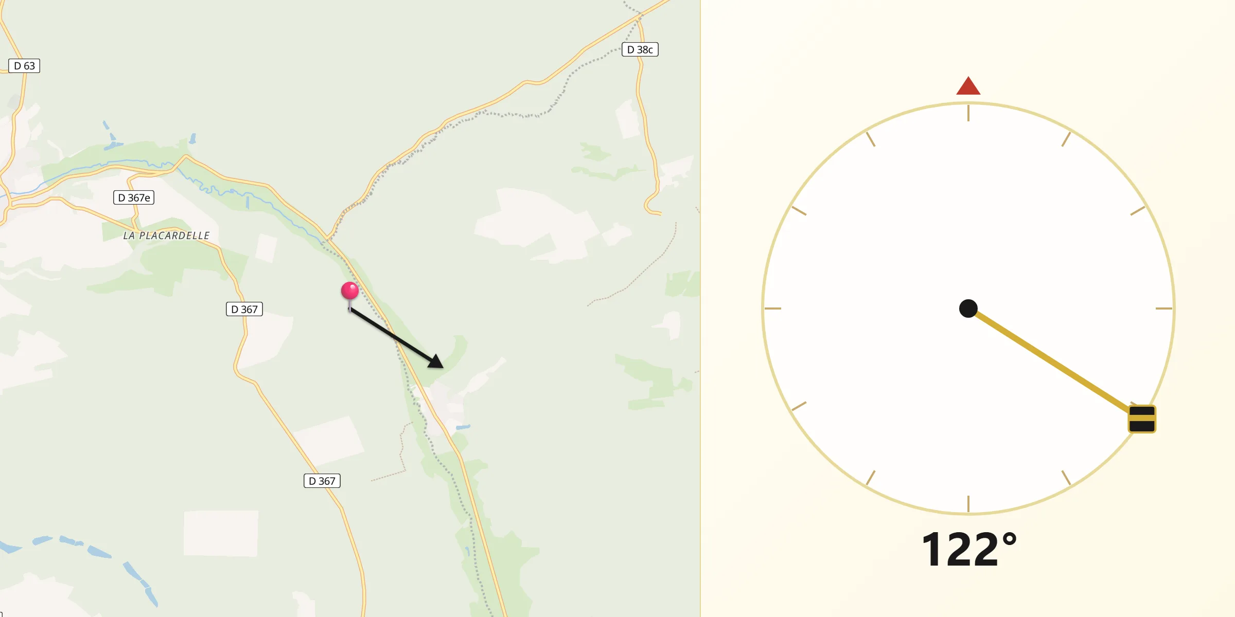Direction vers la Qibla depuis Lachalade