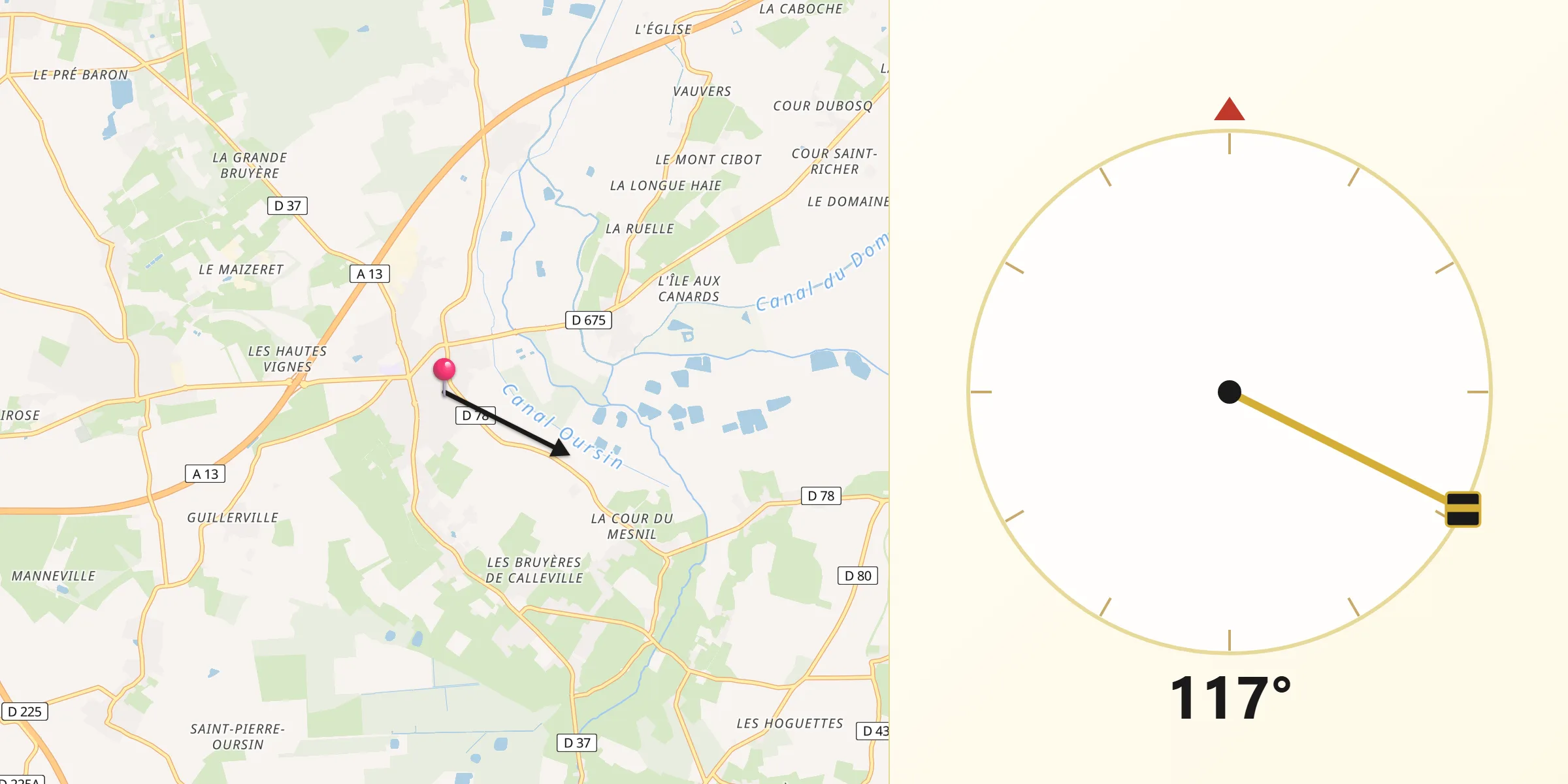 Direction vers la Qibla depuis Troarn
