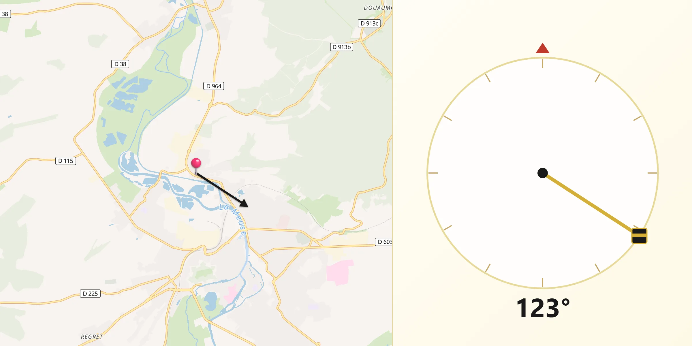 Direction vers la Qibla depuis Belleville-sur-Meuse