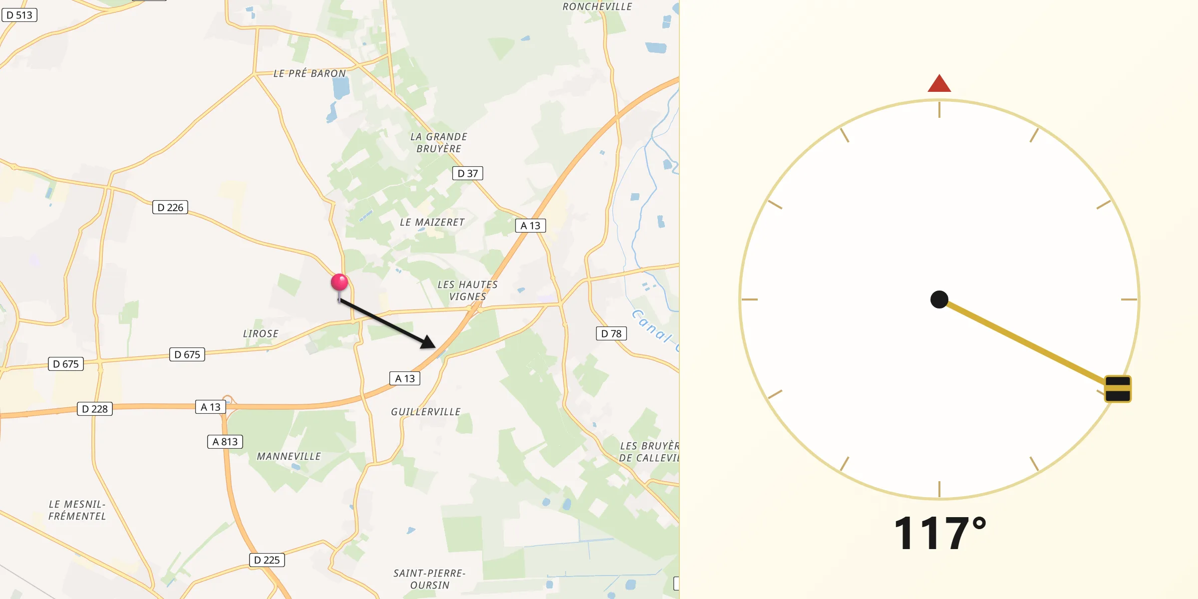 Direction vers la Qibla depuis Sannerville