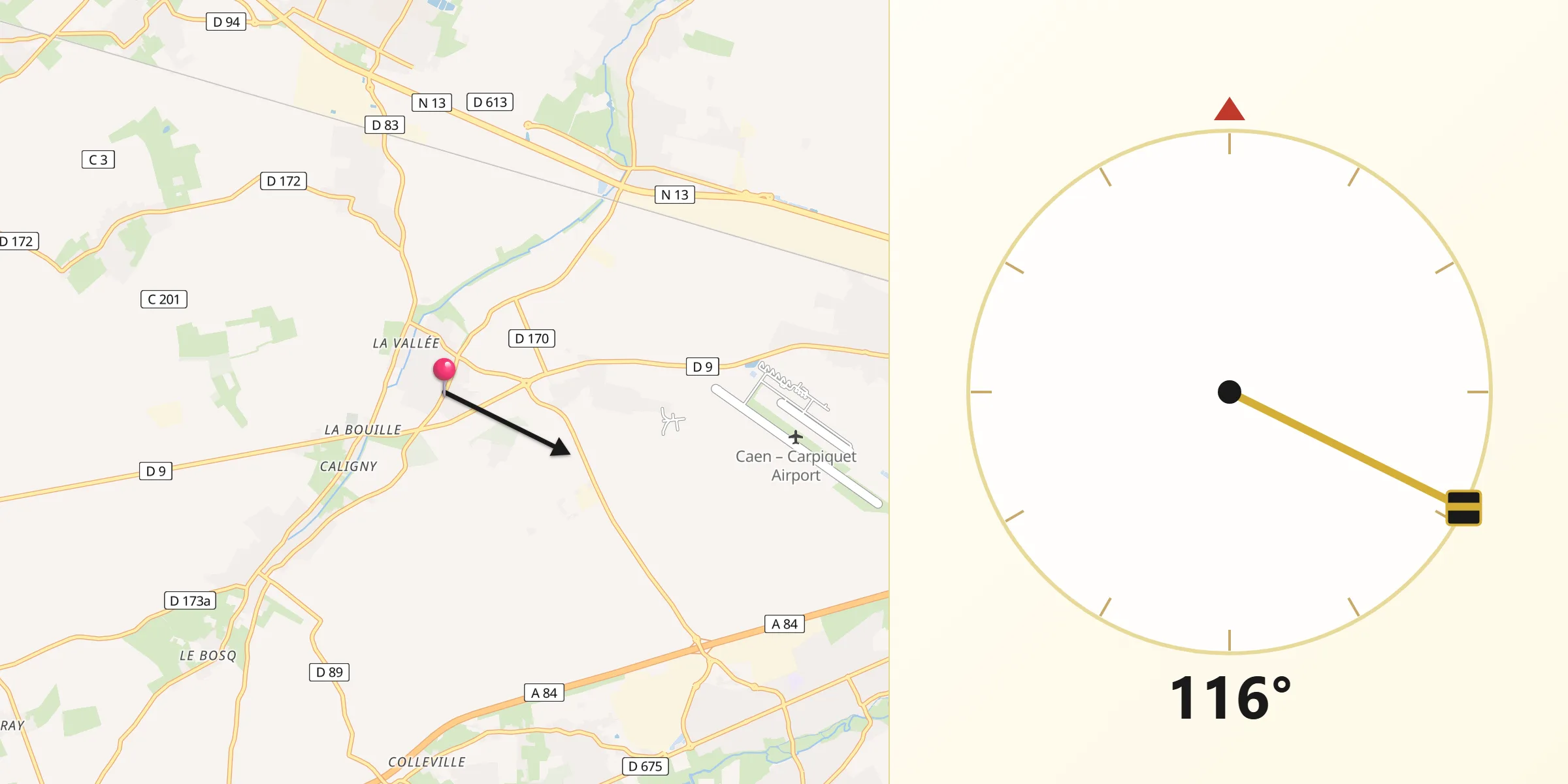 Direction vers la Qibla depuis Saint-Manvieu