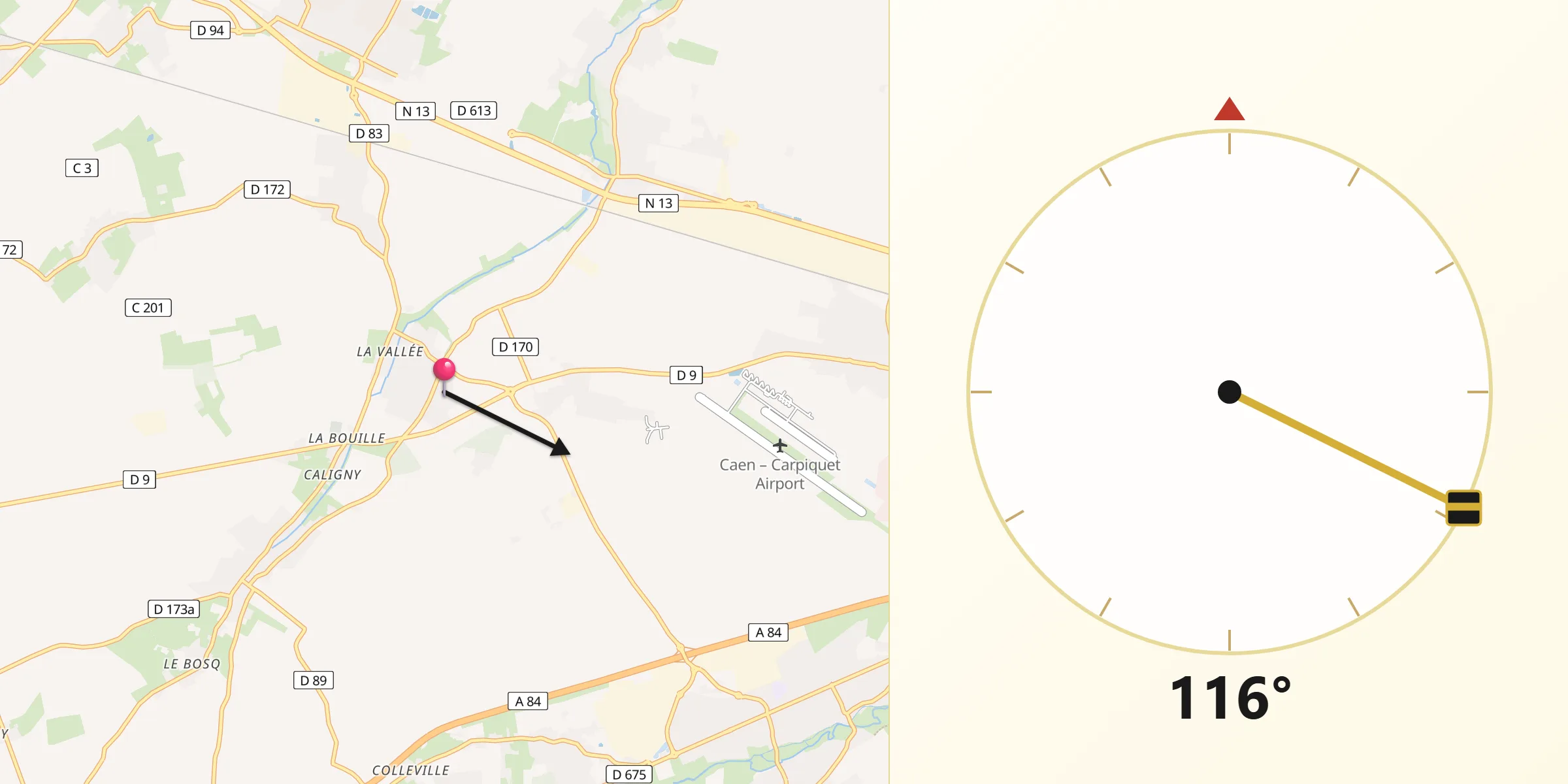 Direction vers la Qibla depuis Saint-Manvieu-Norrey