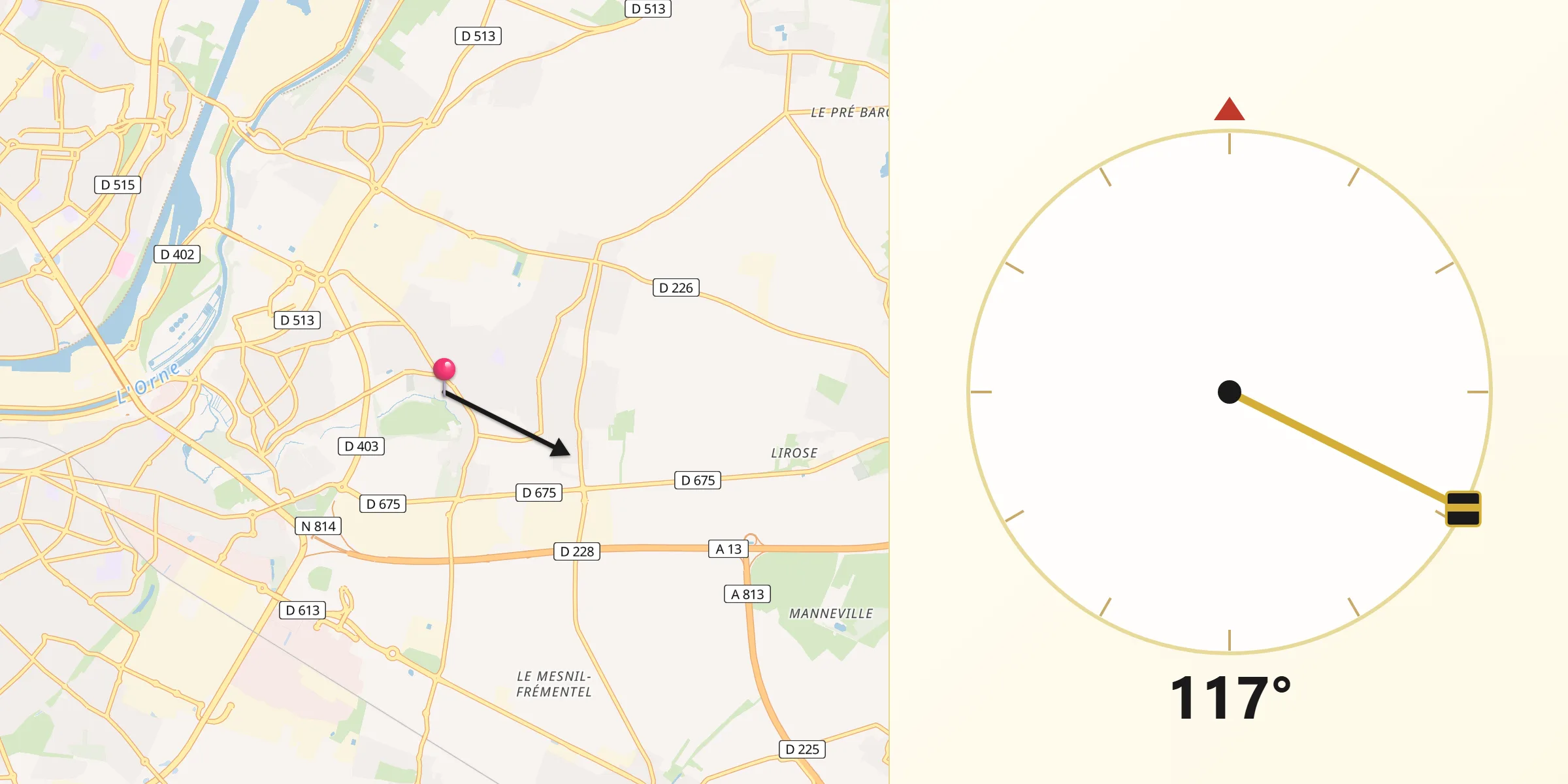 Direction vers la Qibla depuis Giberville