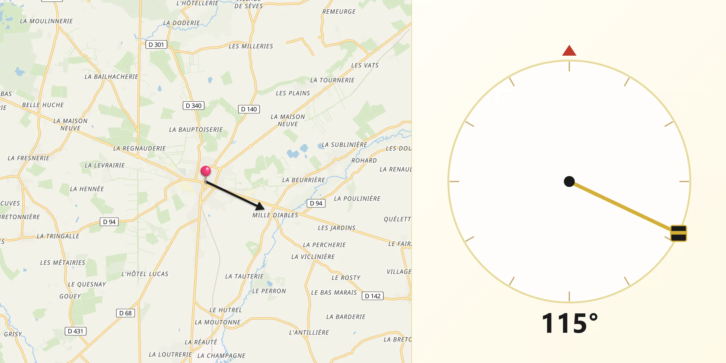 Direction vers la Qibla depuis Périers