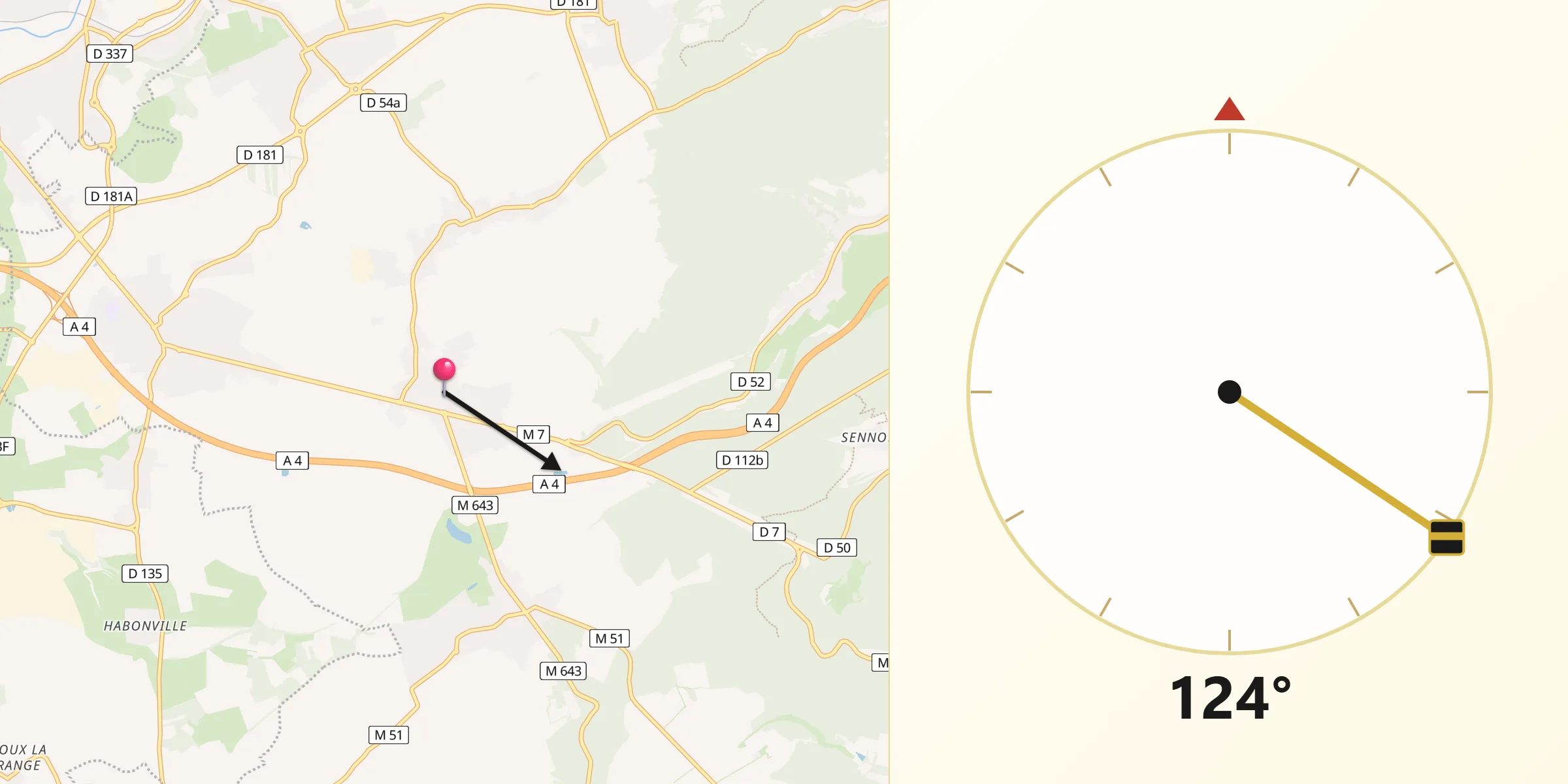 Direction vers la Qibla depuis Saint-Privat-la-Montagne