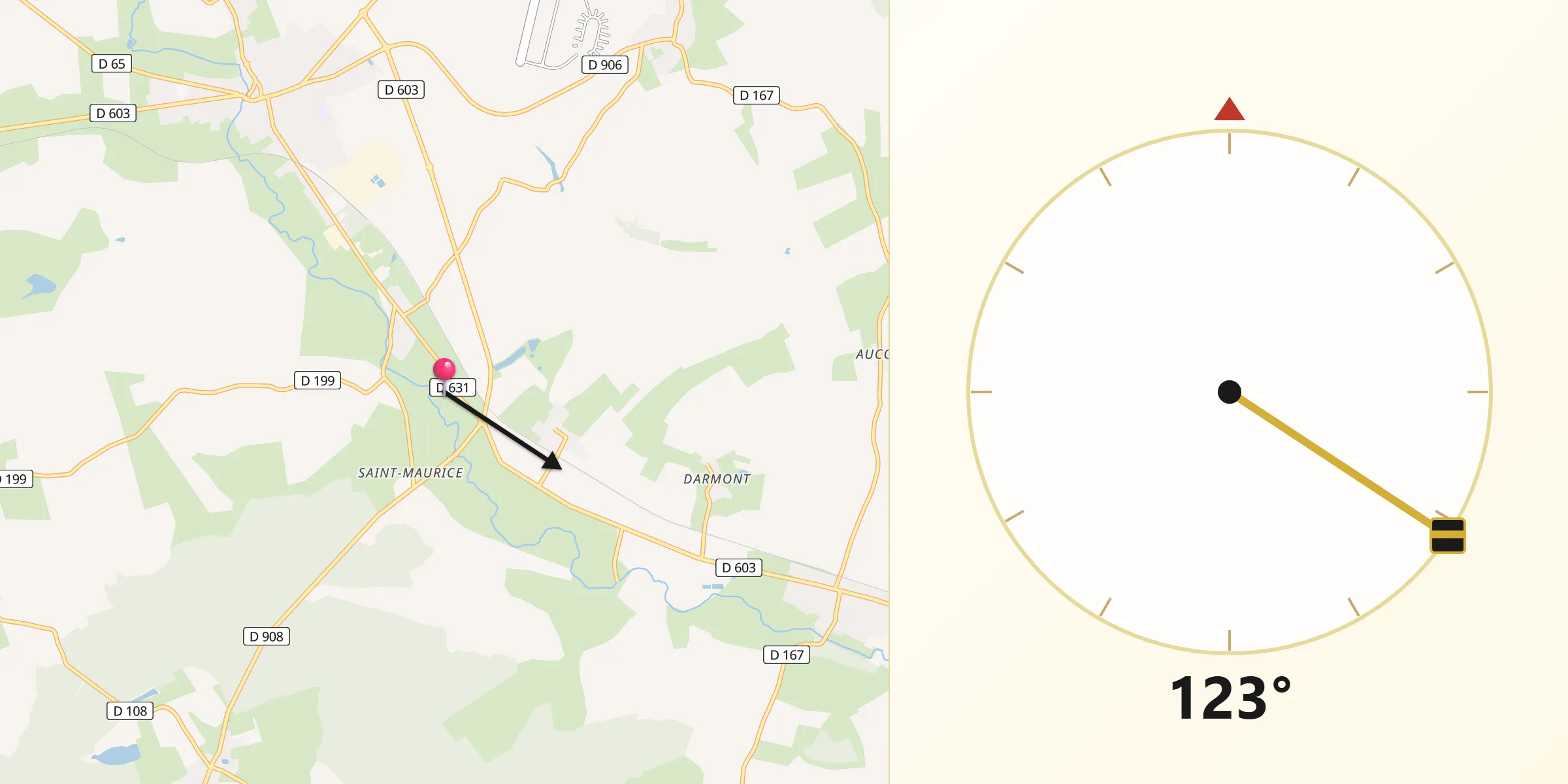 Direction vers la Qibla depuis Boinville-en-Woëvre