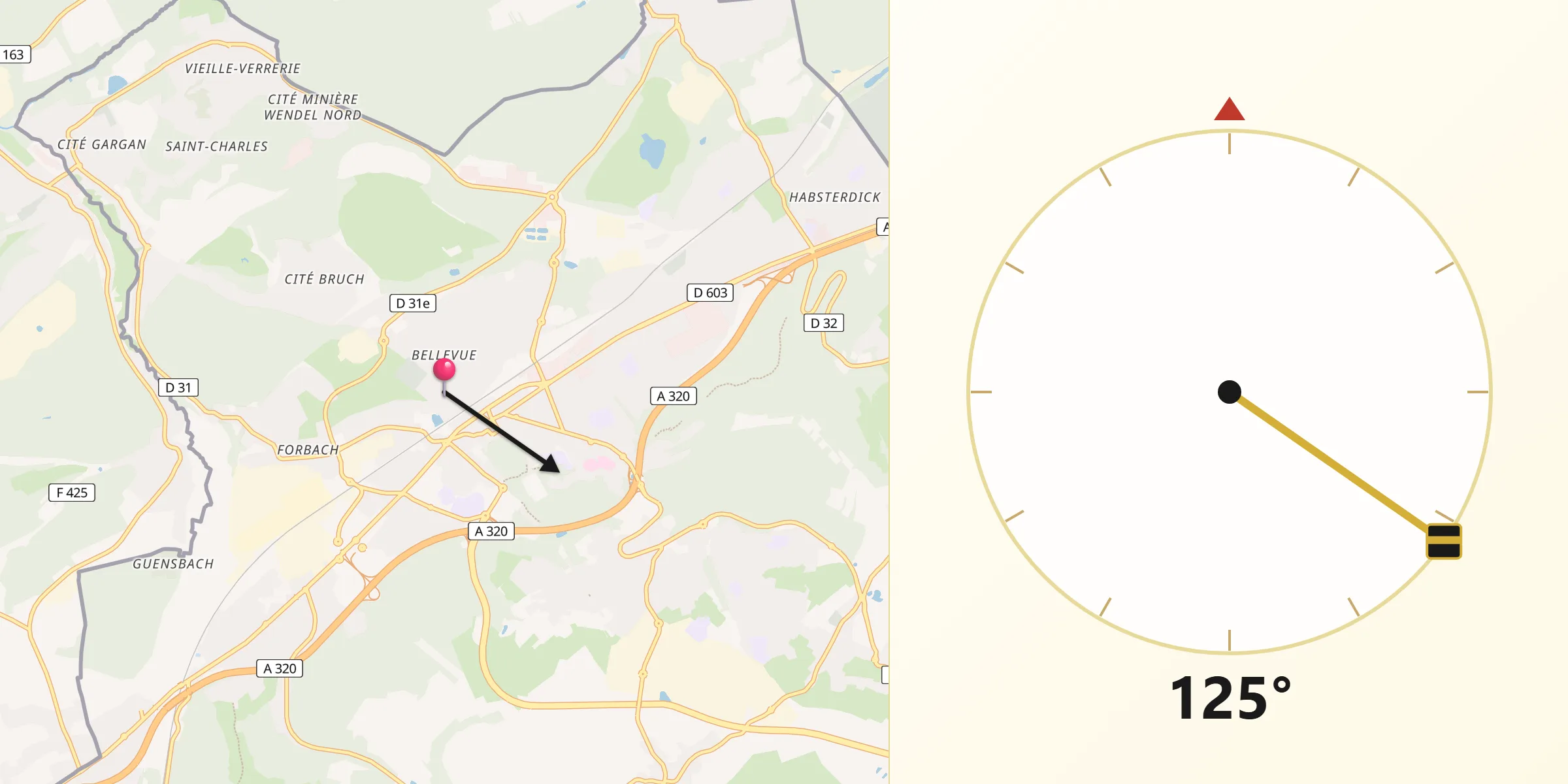 Direction vers la Qibla depuis Forbach