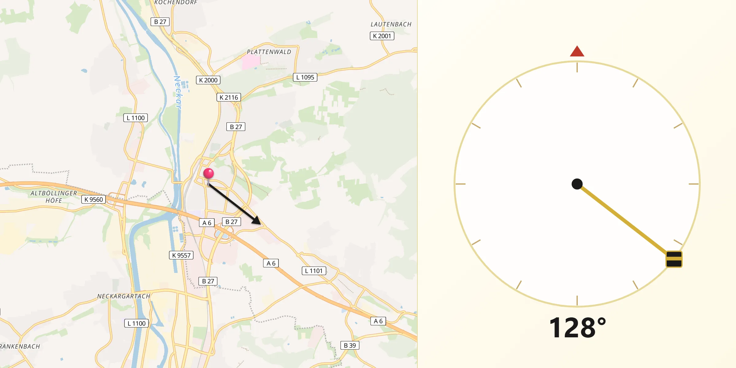 Qibla-Richtung von Neckarsulm
