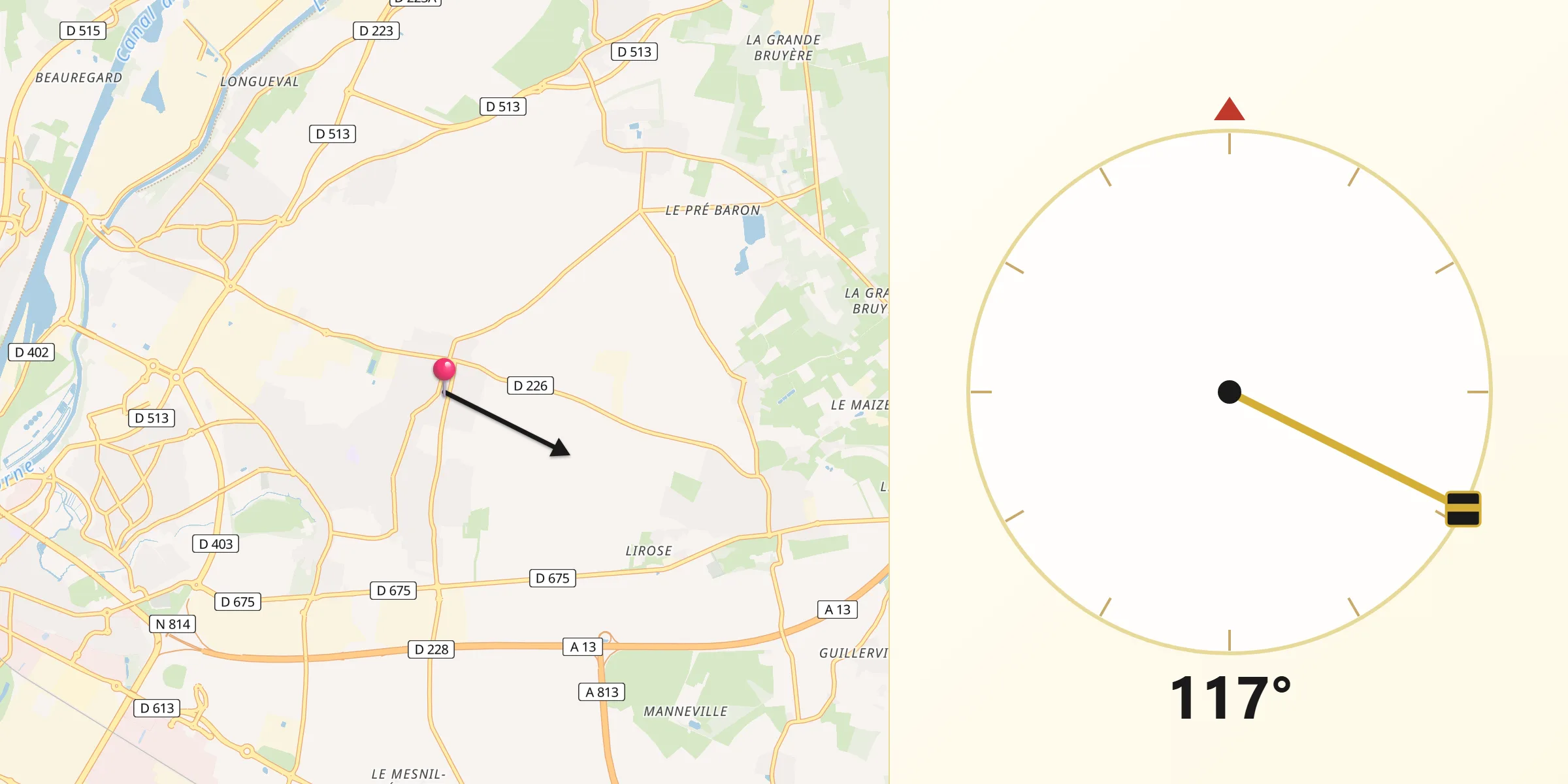 Direction vers la Qibla depuis Cuverville