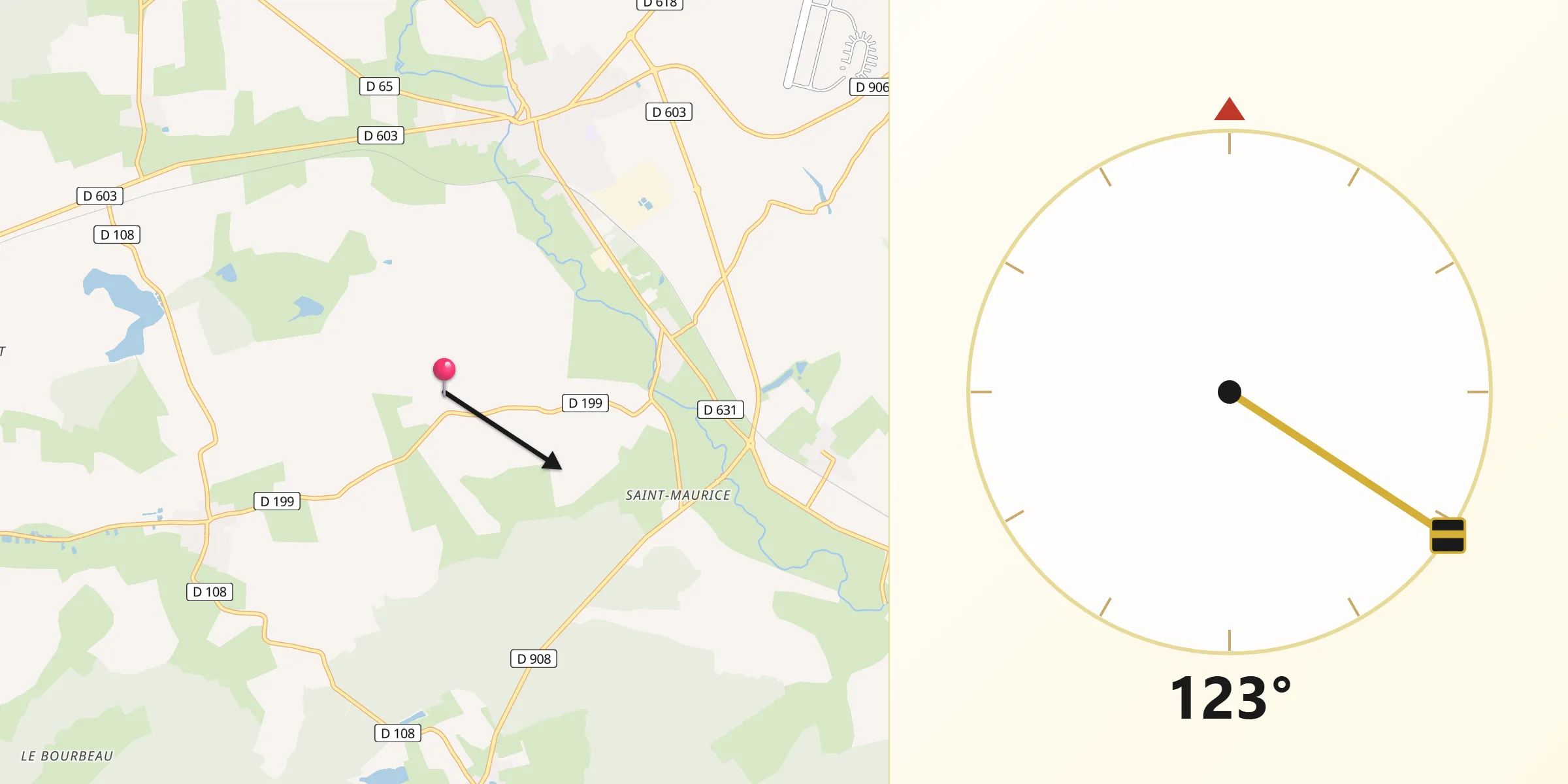 Direction vers la Qibla depuis Warcq