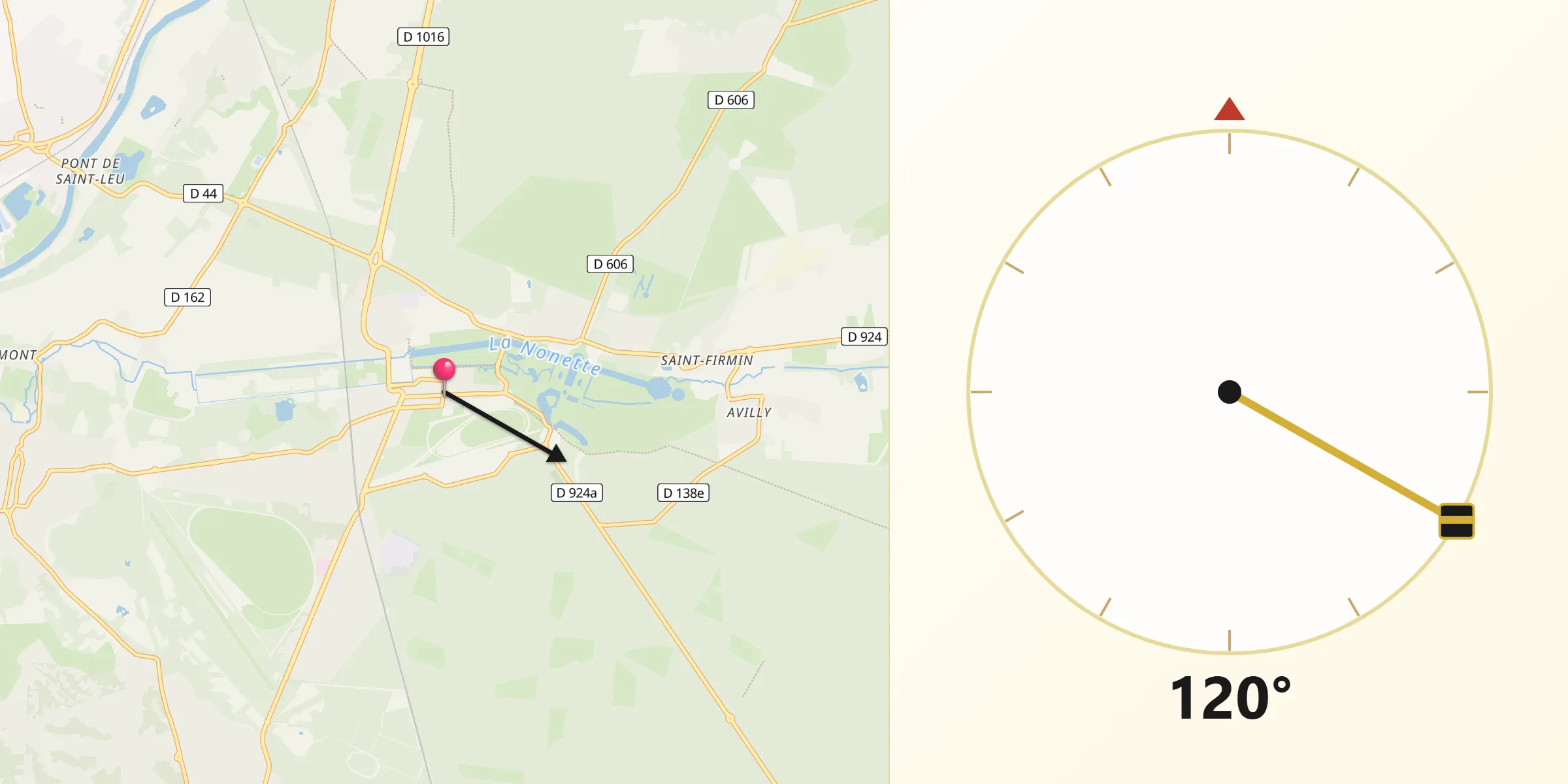 Direction vers la Qibla depuis Chantilly