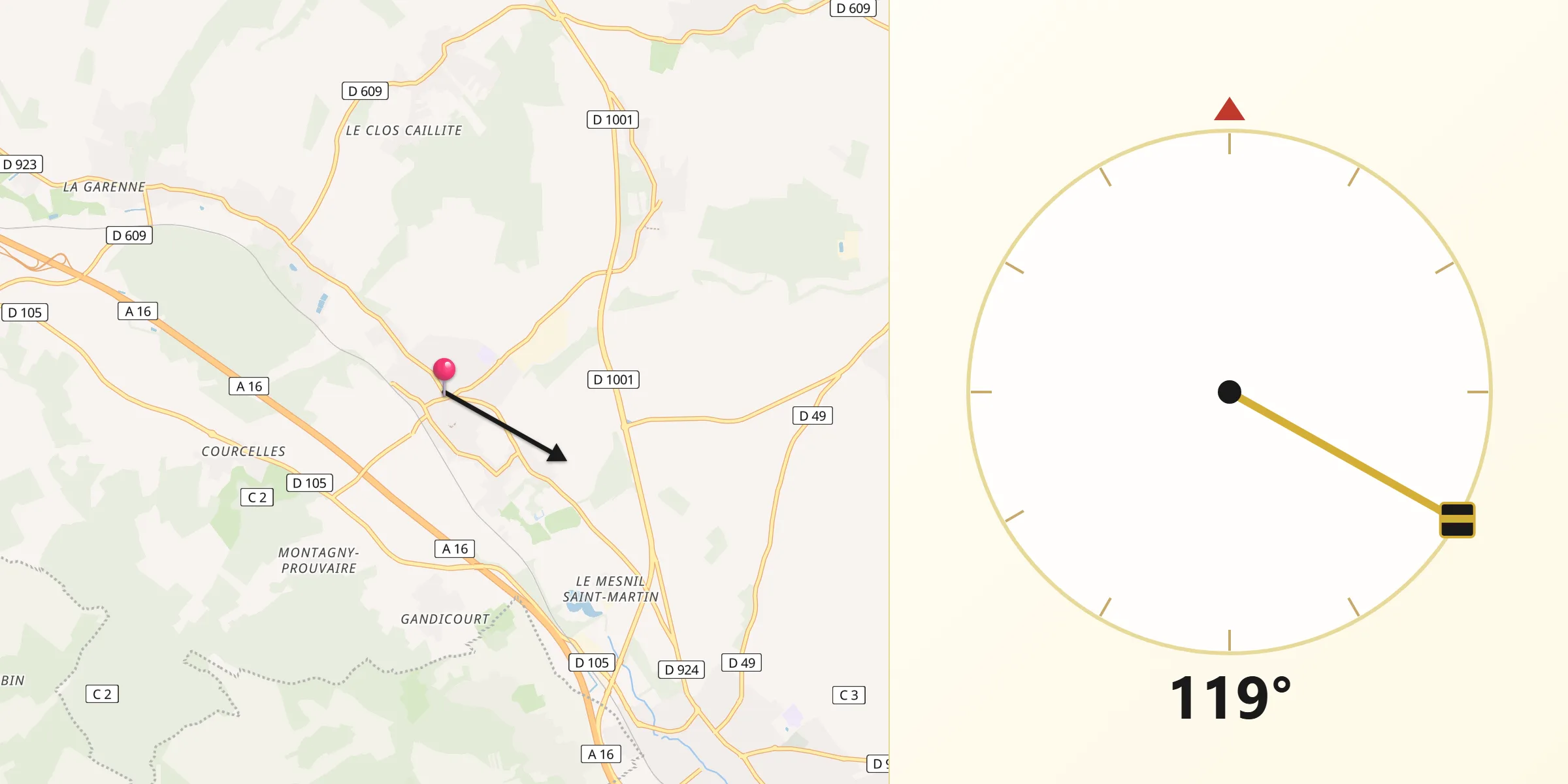 Direction vers la Qibla depuis Bornel
