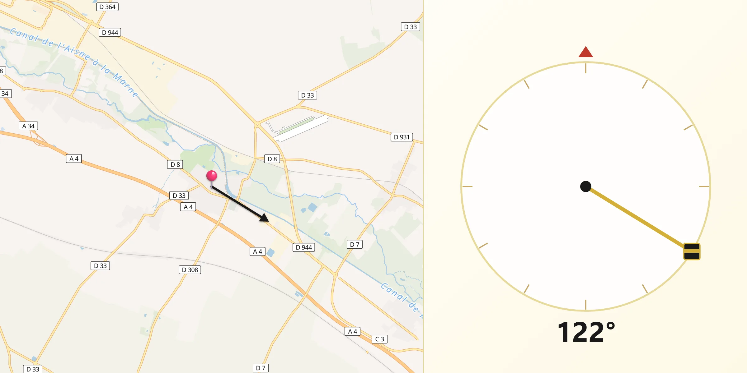 Direction vers la Qibla depuis Sillery