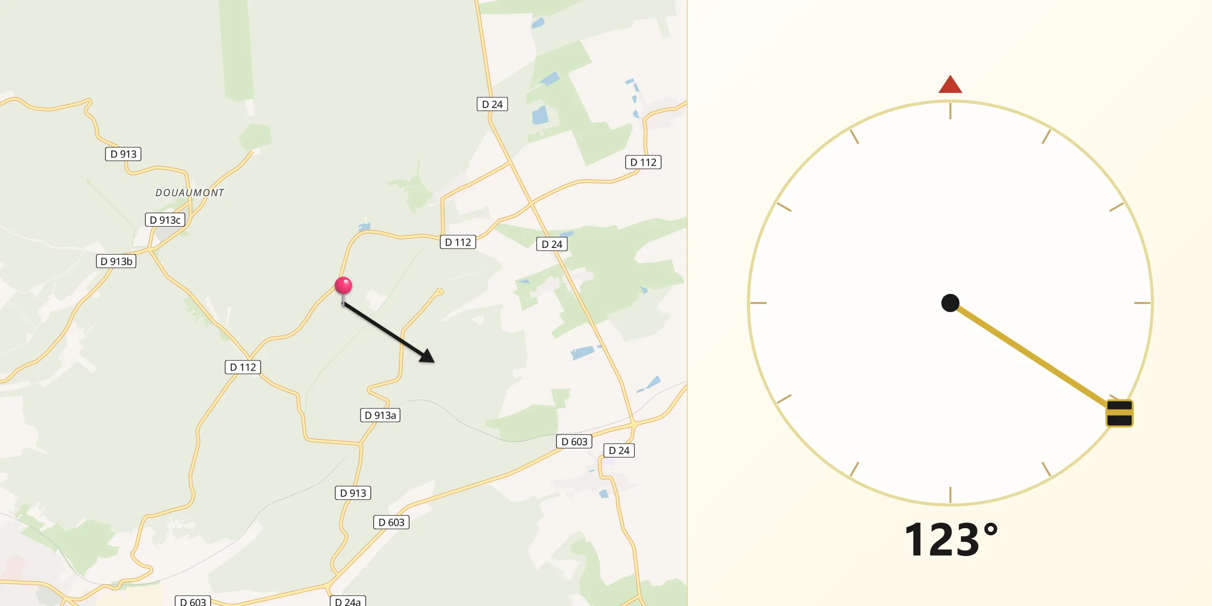 Direction vers la Qibla depuis Damloup