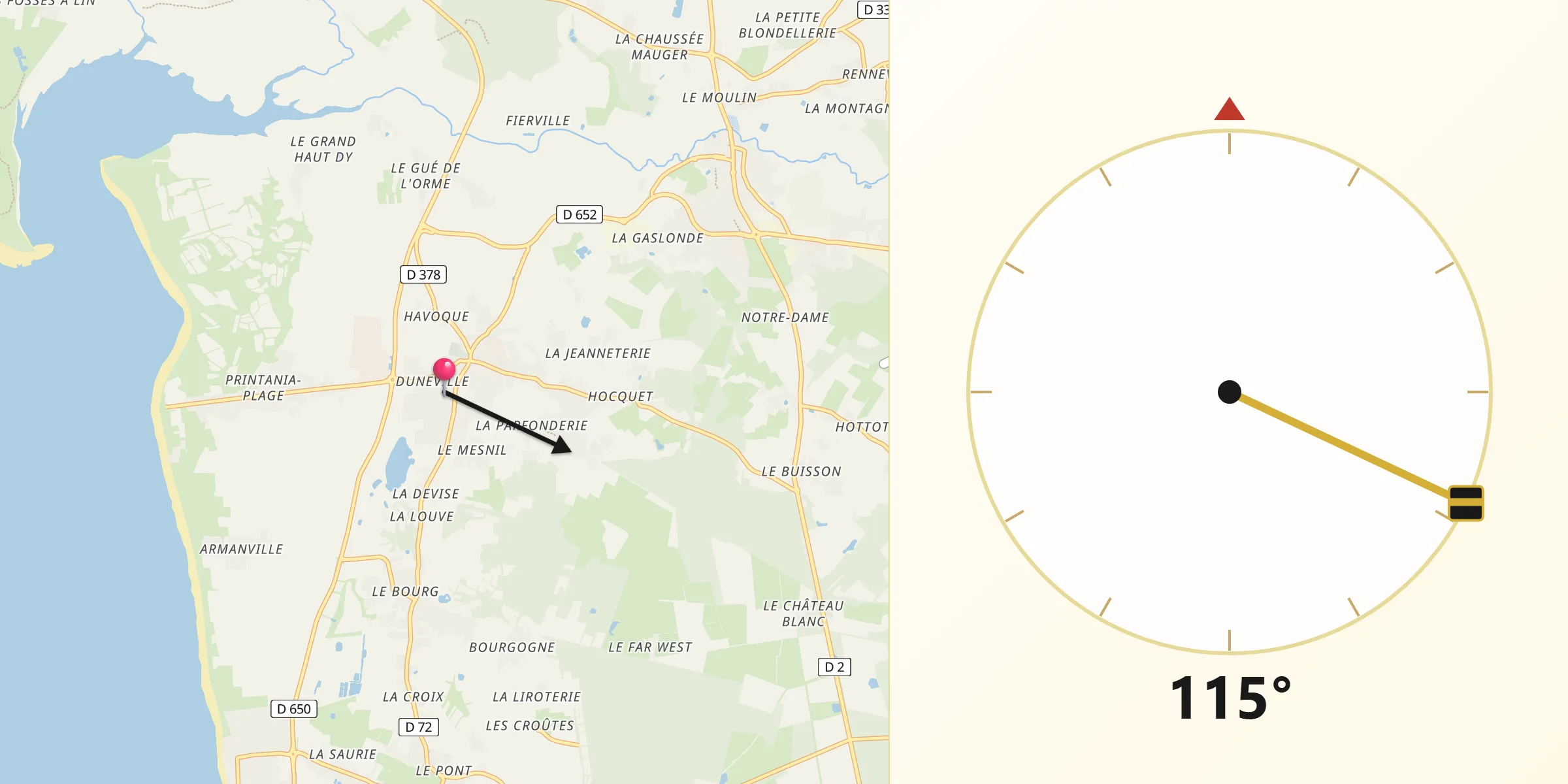 Direction vers la Qibla depuis Créances