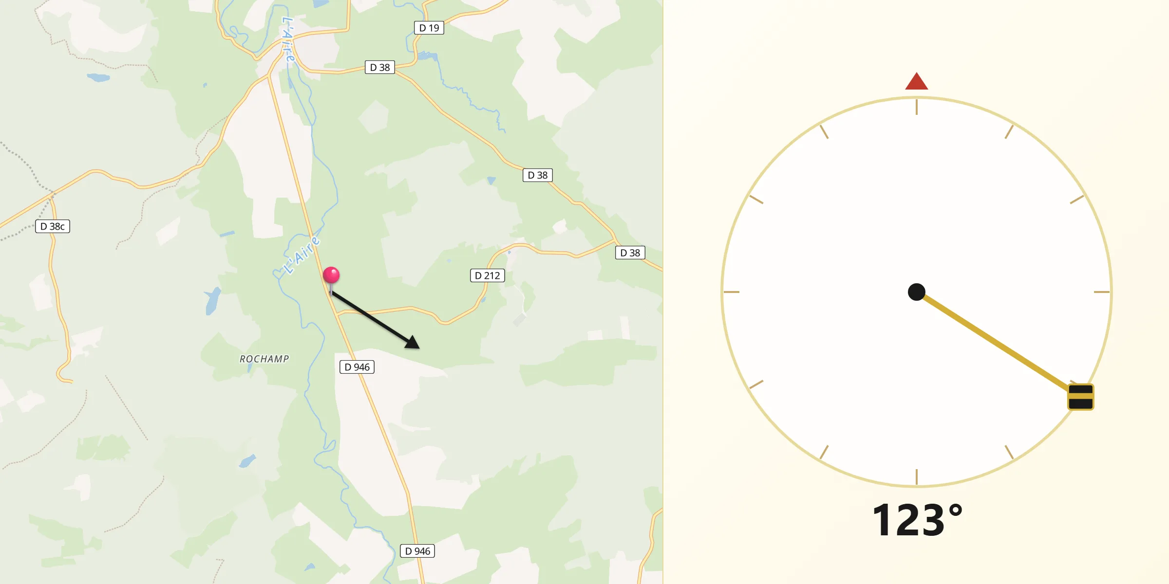 Direction vers la Qibla depuis Vauquois