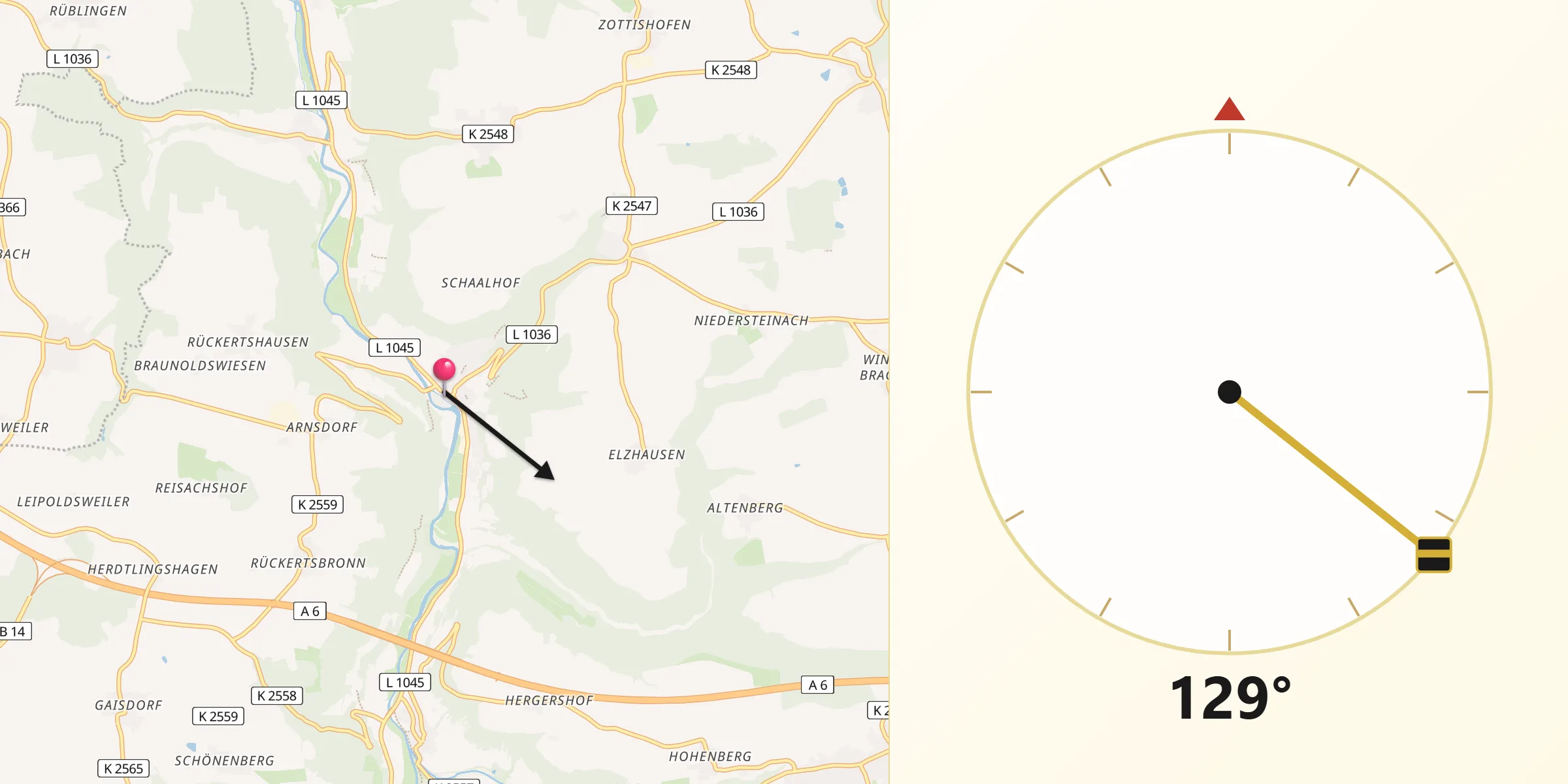 Qibla-Richtung von Braunsbach