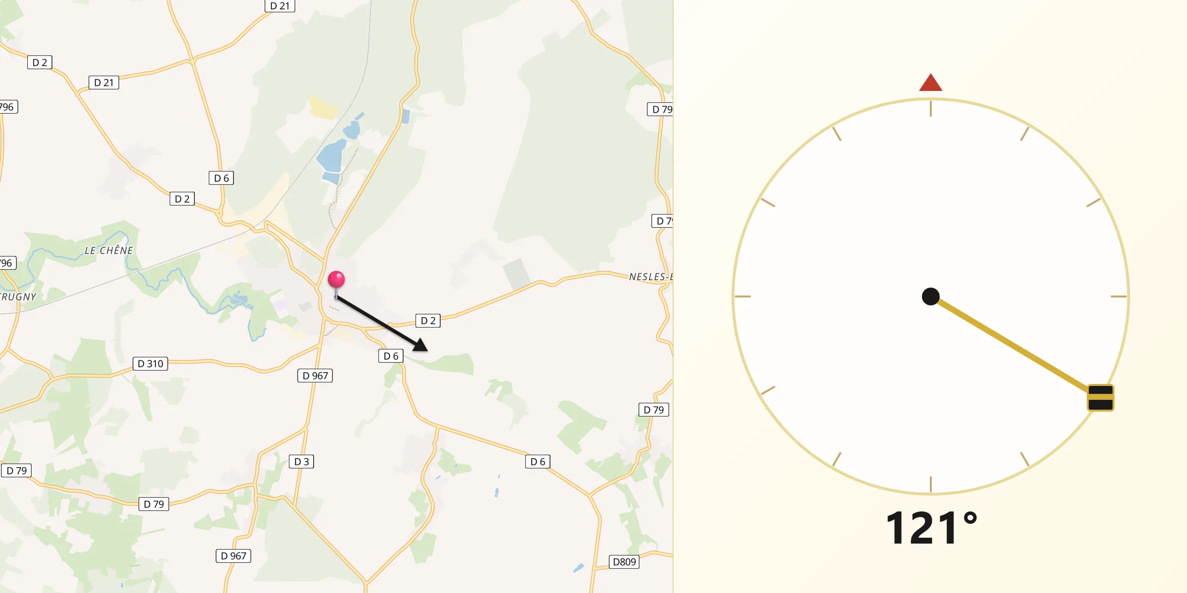 Direction vers la Qibla depuis Fère-en-Tardenois