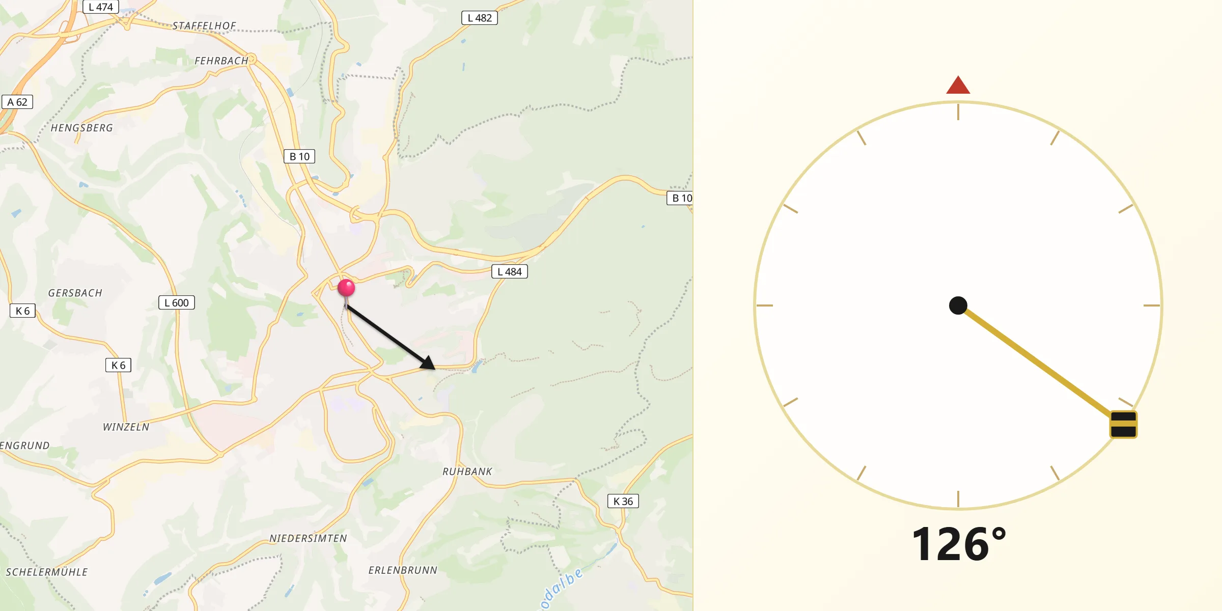 Qibla-Richtung von Pirmasens