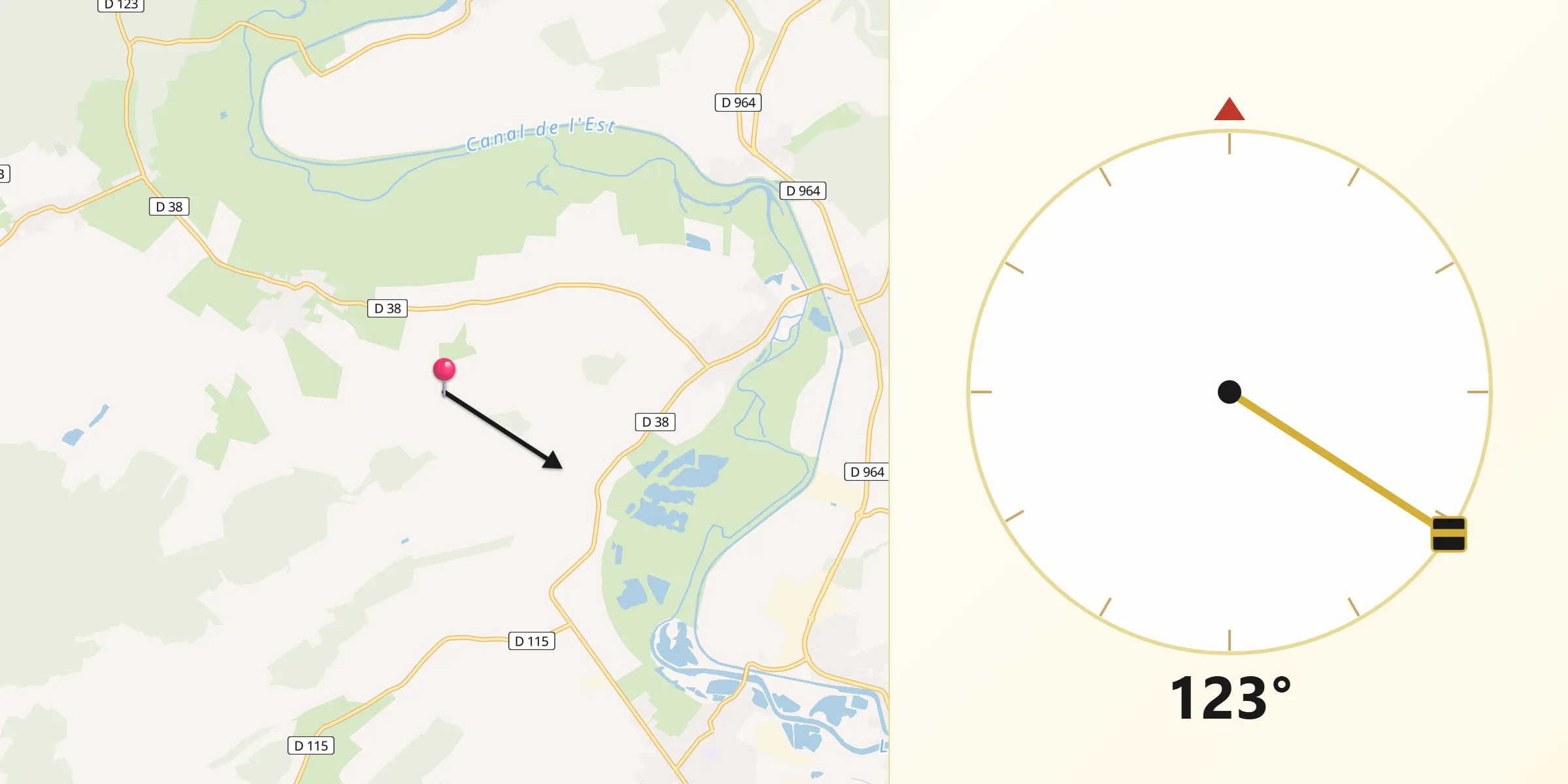 Direction vers la Qibla depuis Charny-sur-Meuse