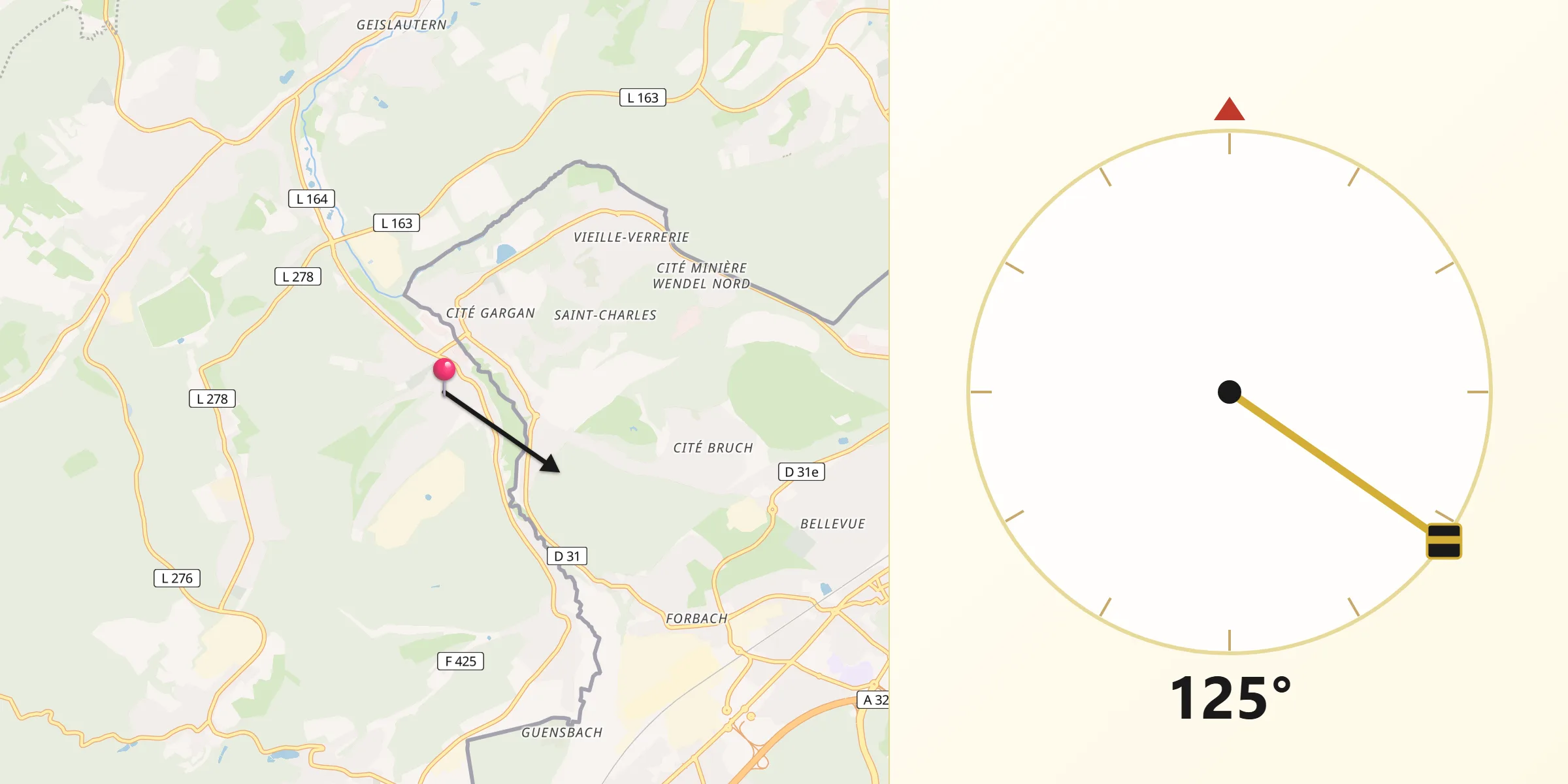 Qibla-Richtung von Großrosseln