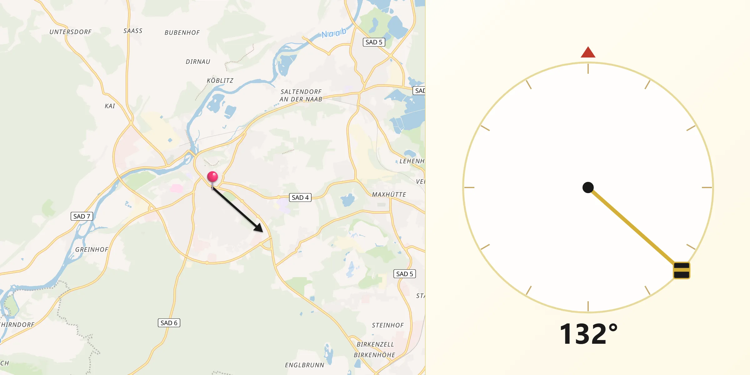 Qibla-Richtung von Burglengenfeld