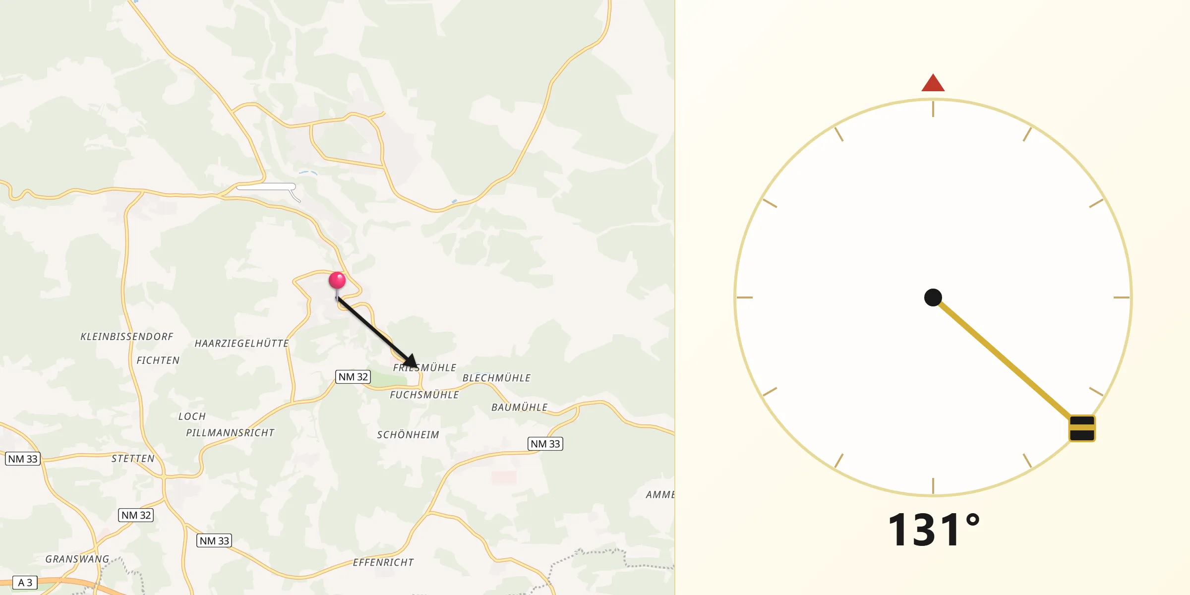 Qibla-Richtung von Hohenfels