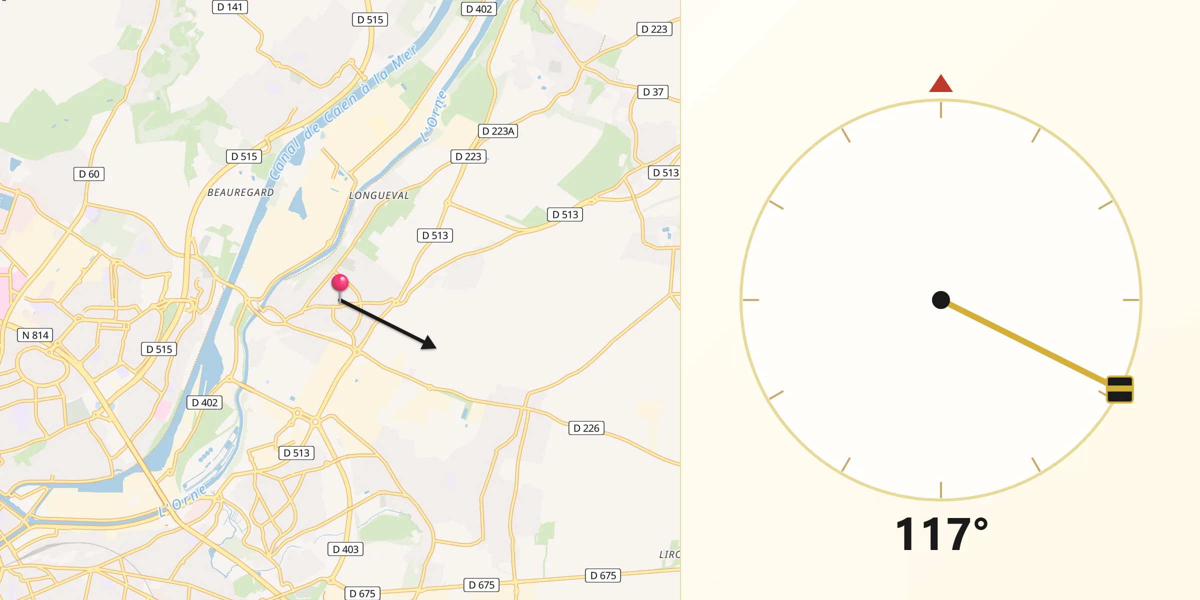 Direction vers la Qibla depuis Colombelles