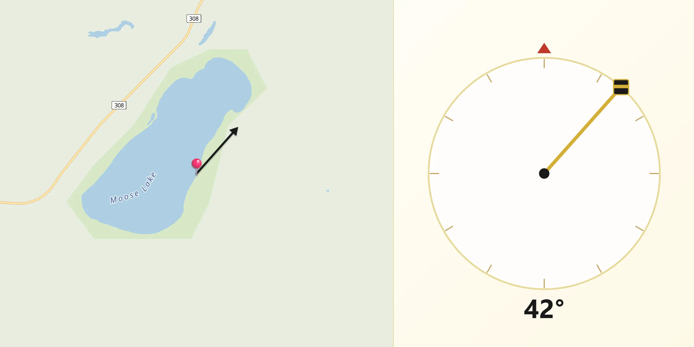 Qibla Direction from Moose Lake