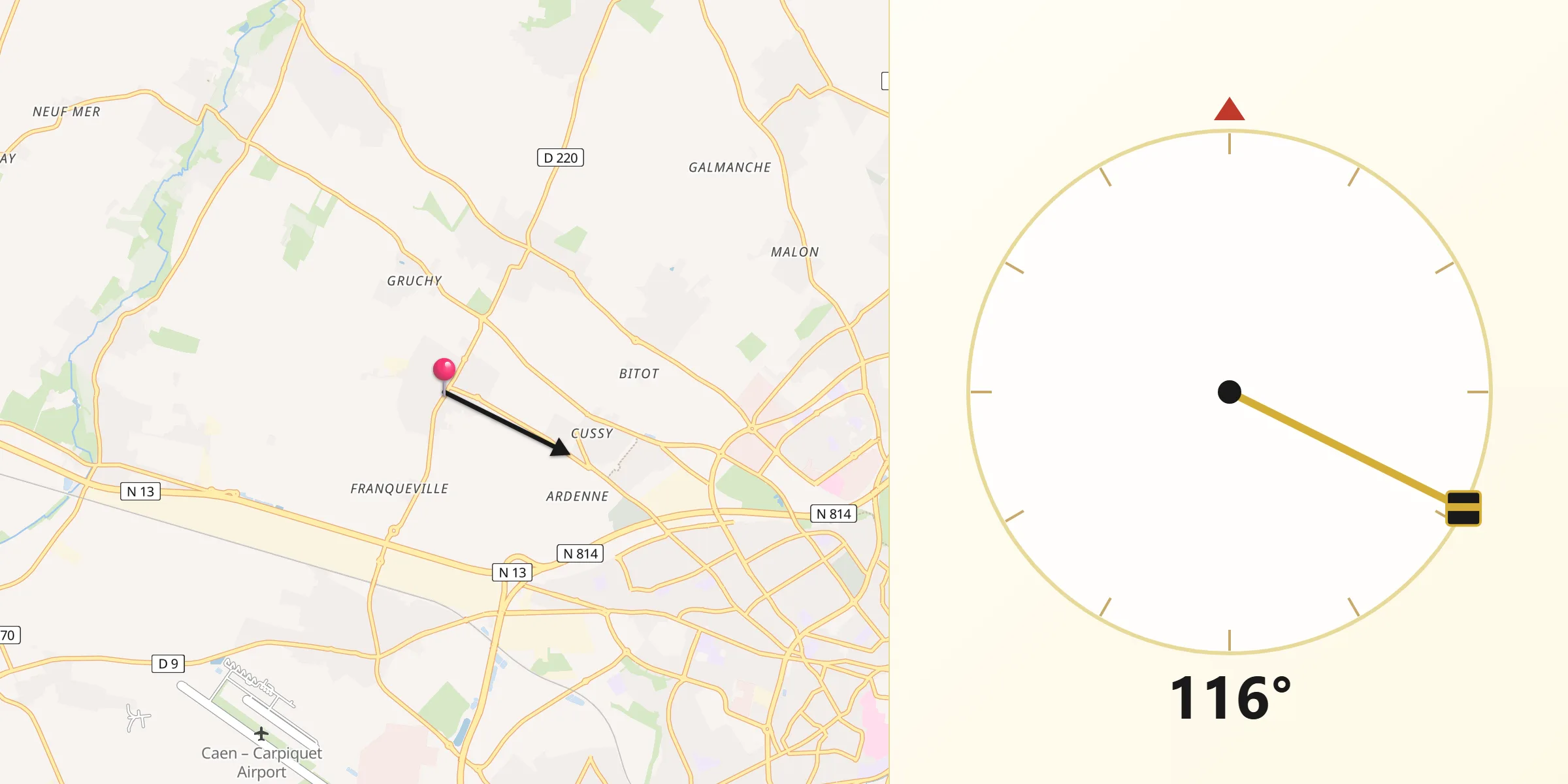 Direction vers la Qibla depuis Authie