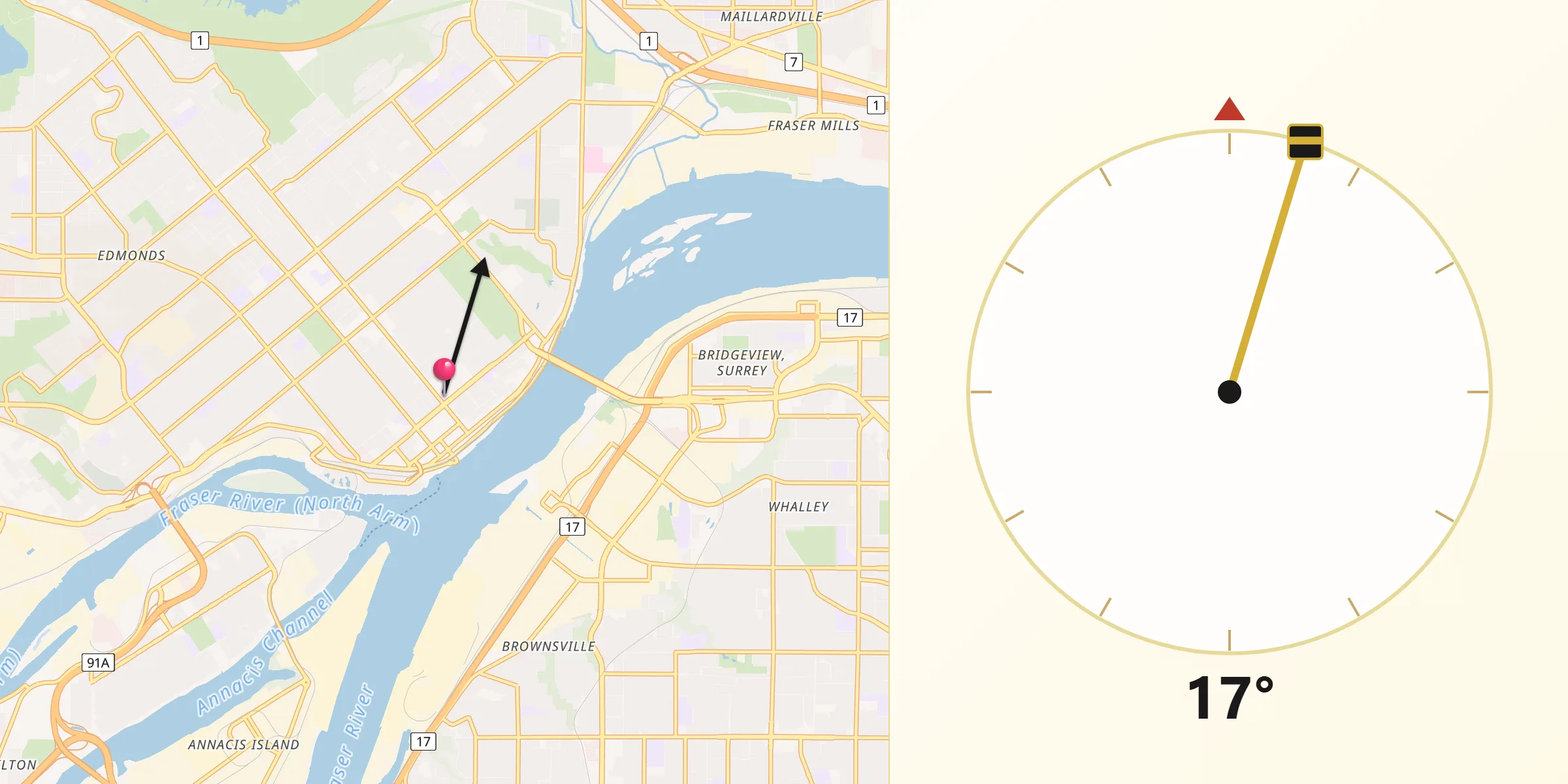 Qibla Direction from New Westminster