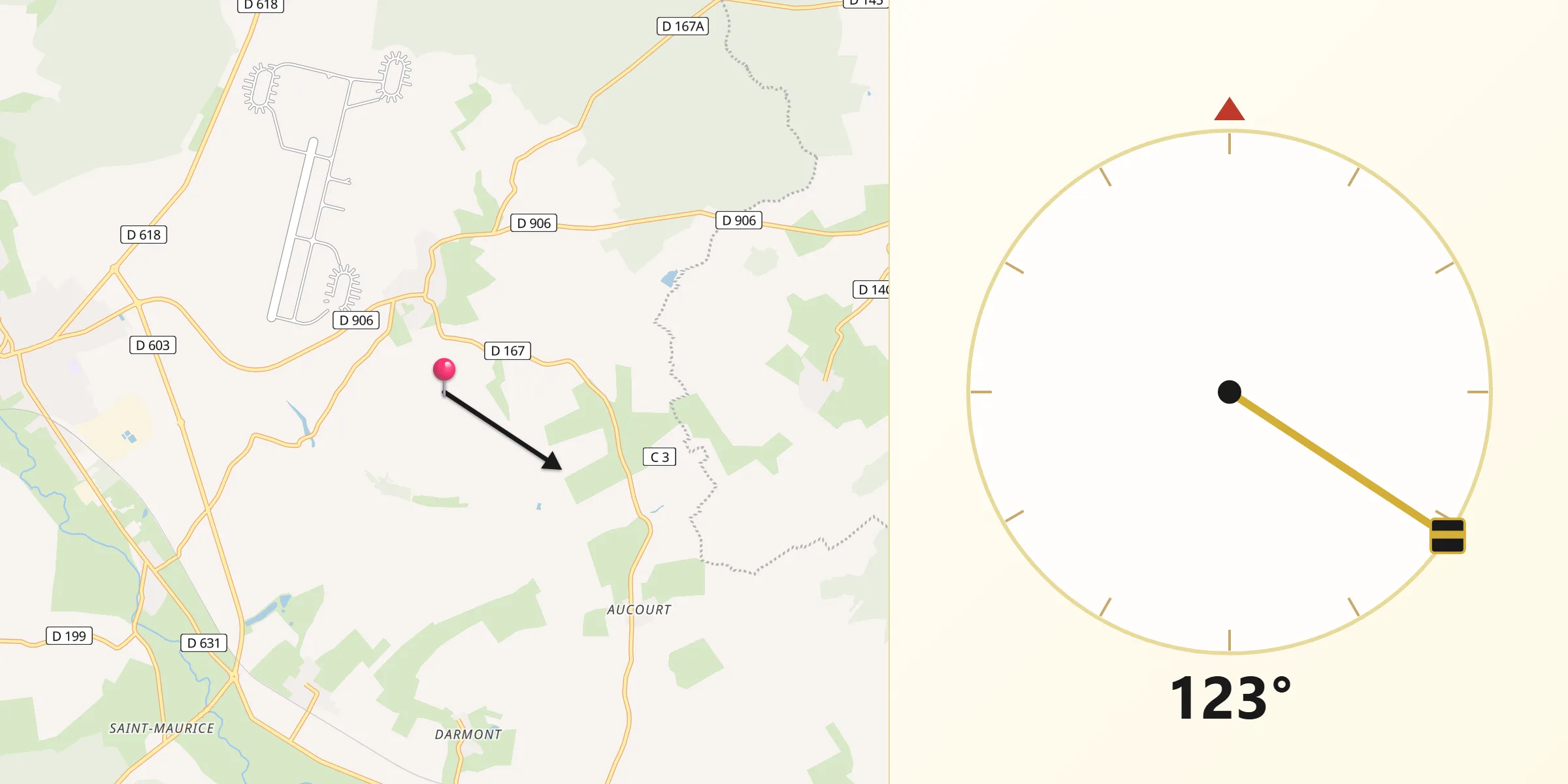 Direction vers la Qibla depuis Lanhères