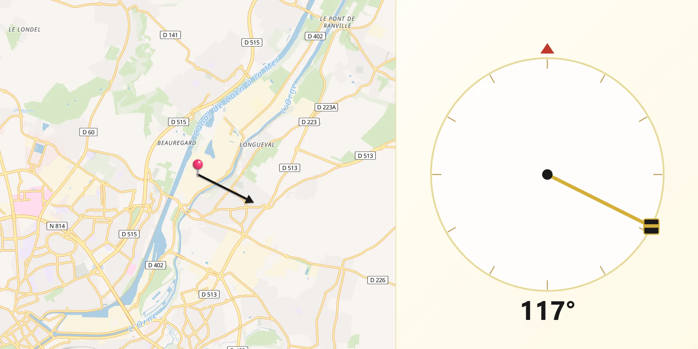 Direction vers la Qibla depuis Hérouville-Saint-Clair