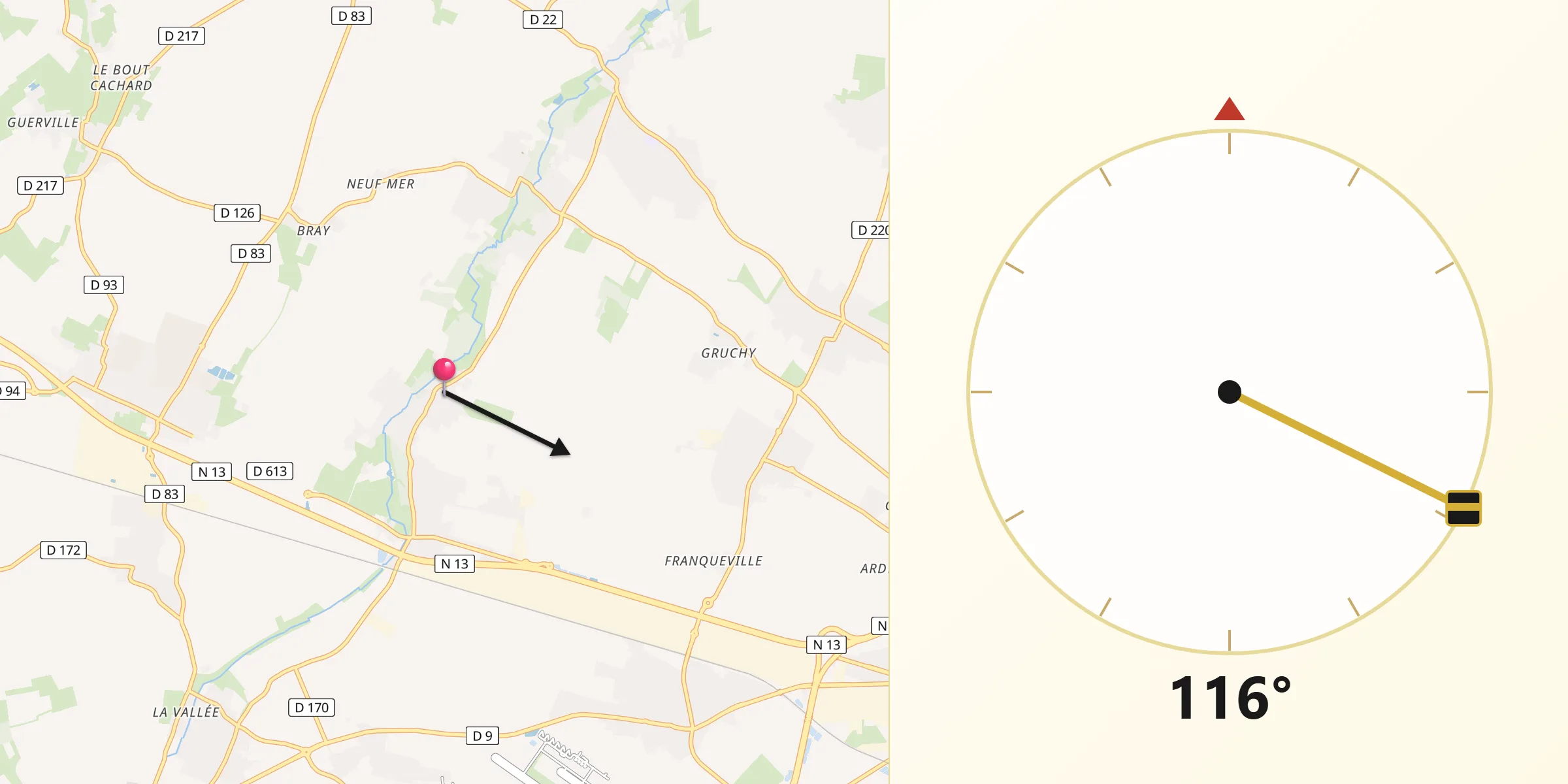 Direction vers la Qibla depuis Rots