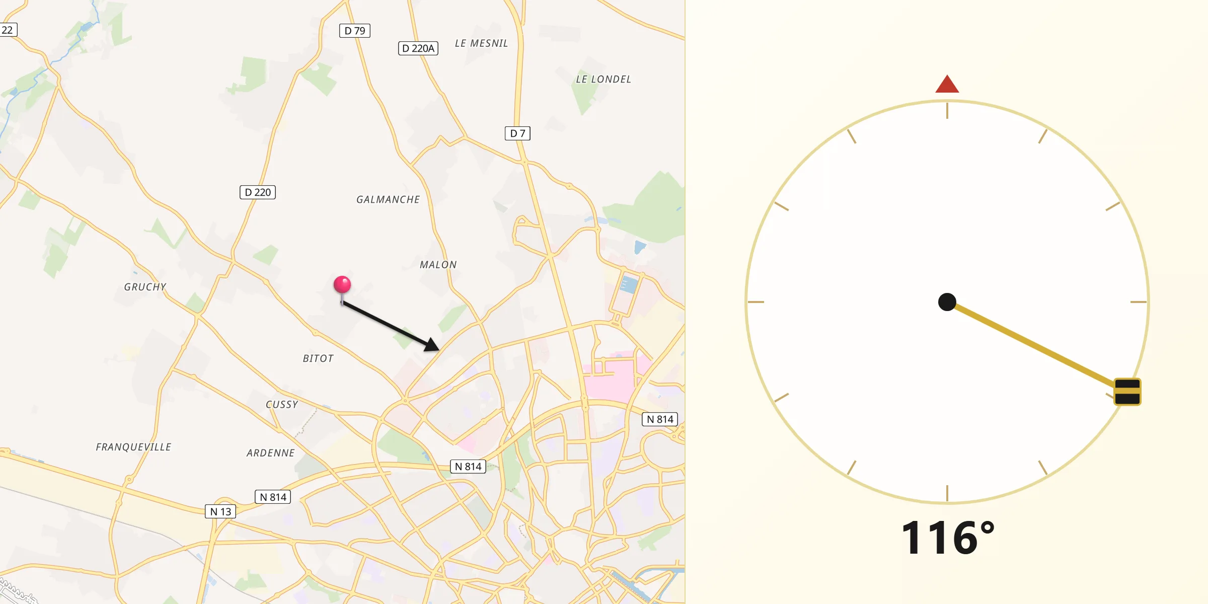 Direction vers la Qibla depuis Saint-Contest